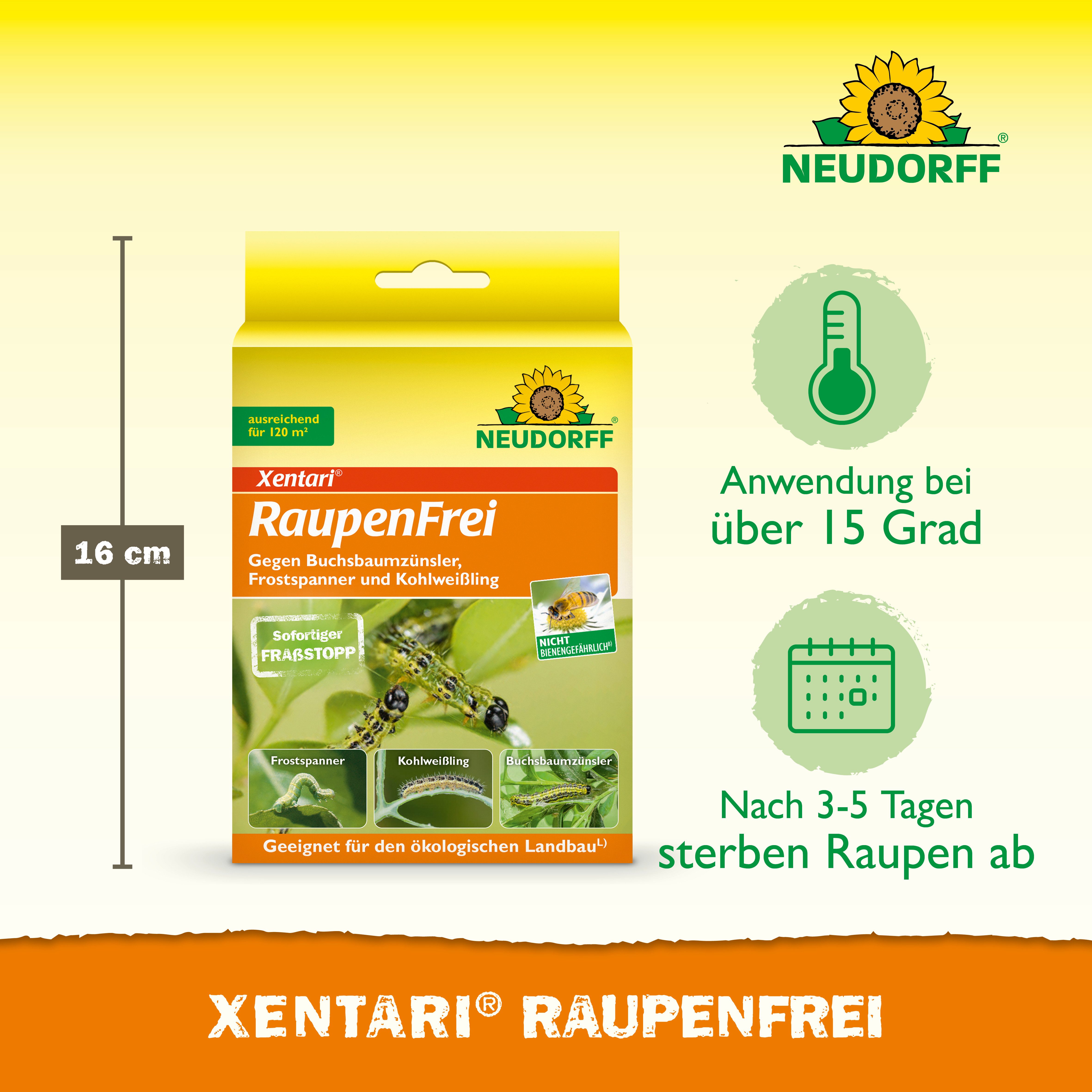 Neudorff Insektenspray Xentari Raupenfrei, 6 g, Wirksames Spritzmittel, biologisch Buchsbaumzünsler bekämpfen