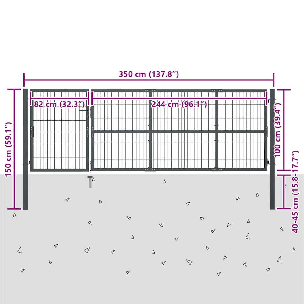 vidaXL Gartentor Gartentor mit Pfosten Stahl 350 x 100 cm Anthrazit