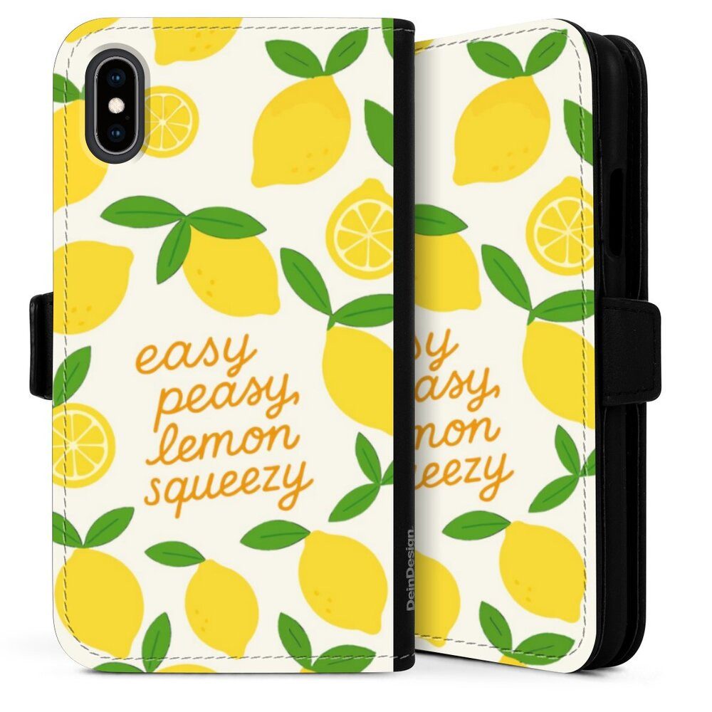 DeinDesign Handyhülle Zitrone Spruch Statement Easy Peasy Lemon Queezy, Apple iPhone X Hülle Flip Case Klapphülle Handytasche Leder