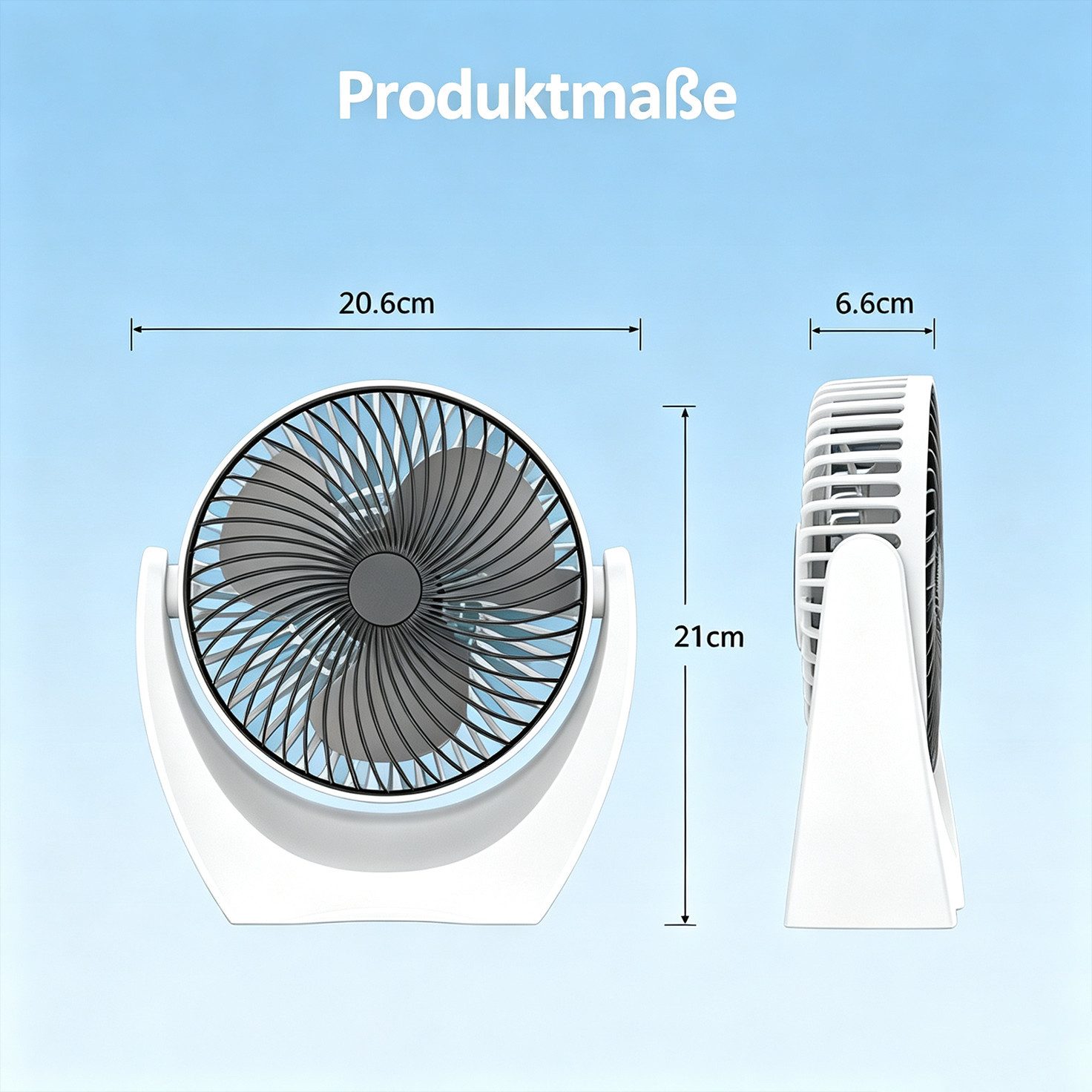 MOPUEA Ventilatorkombigerät Mini Akku Ventilator Standventilator Tischventilator Luftstrom 3Stufen, 210° verstellbar Mobiler Luftkühler Schnelle Kühlung, Leiser Betrieb