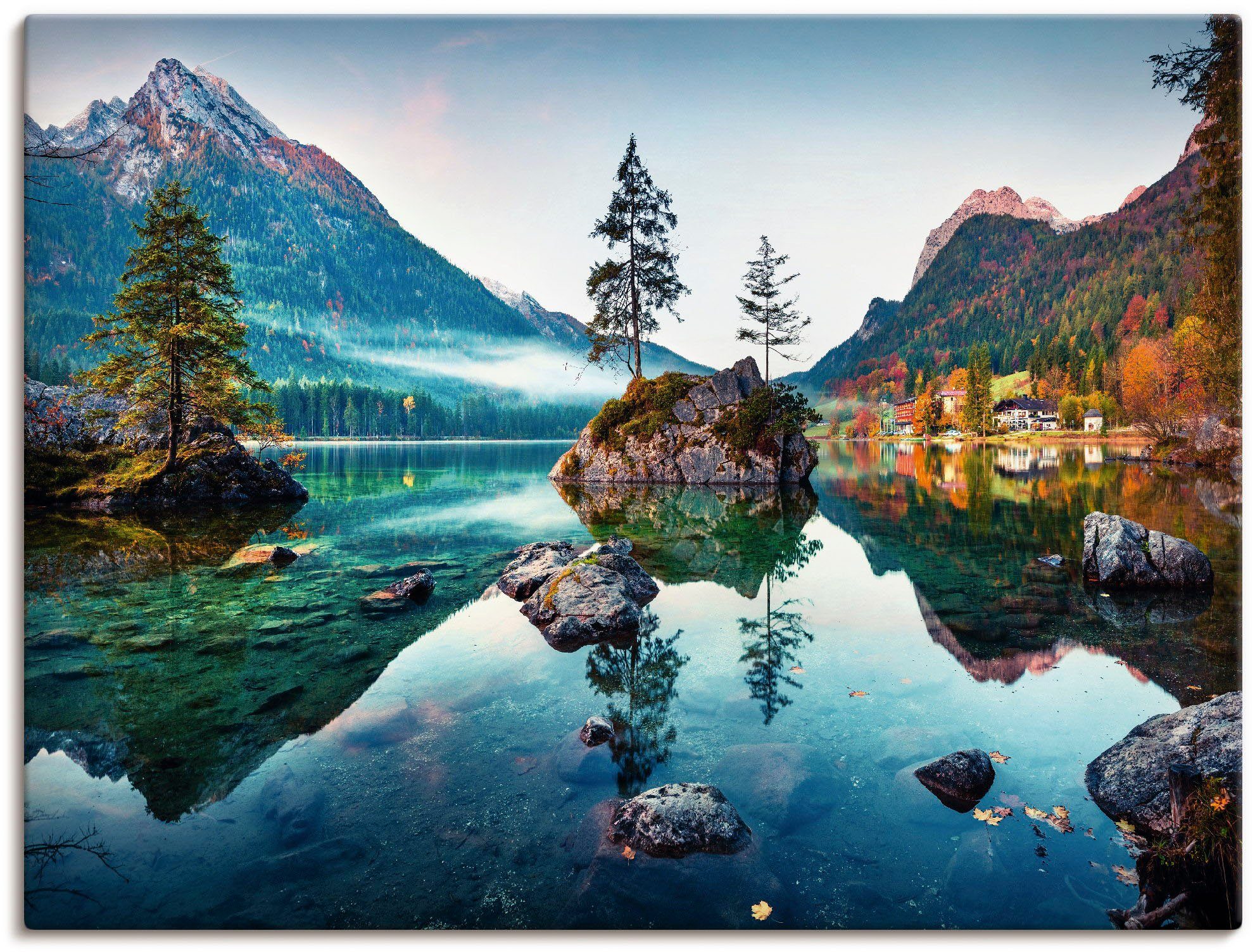 Artland Wandbild Herbstszene des Hintersee vor Alpen, Seebilder (1 St), als Alubild, Leinwandbild, Poster in verschied. Größen