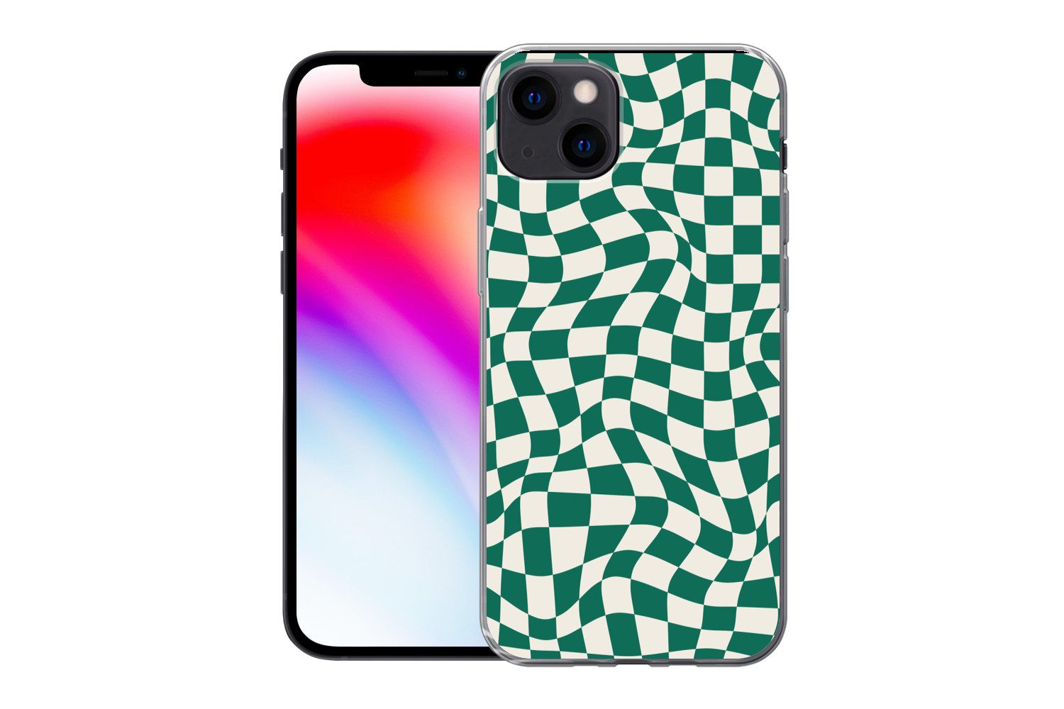 MuchoWow Handyhülle für Apple iPhone 13 Gewellte Boxen - Grün - Weiß - Abstrakt, Smartphone-Bumper, Print, Handy Schutzhülle Dünn