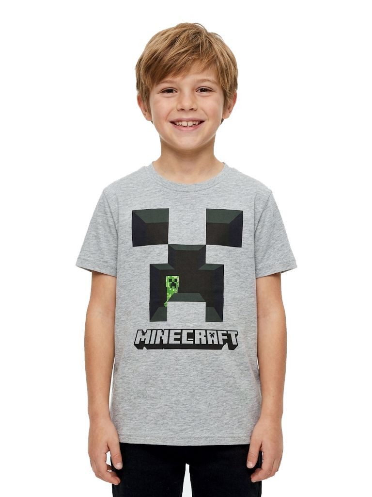 Minecraft Print-Shirt Minecraft T-Shirt Kinder Grau – Jungen & Mädchen Shirt 4 6 8 Jahre Minecraft Kinder T-Shirt Bekleidung