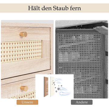 Odikalo Kommode Sideboard 2 Türen 3 Schubladen Rattan Eiche Verstellbar Ablage