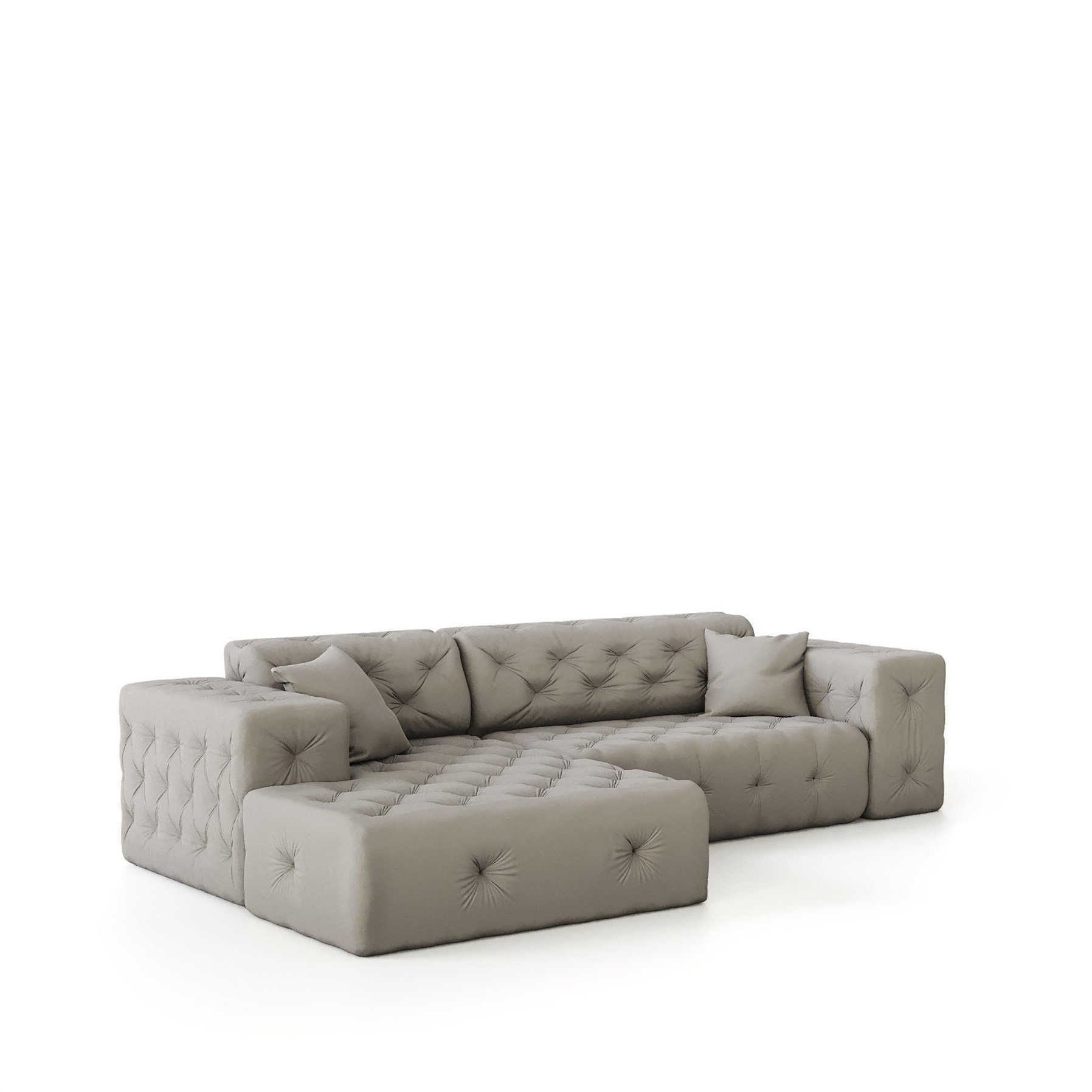 2 Links Stoff mane oder Velvet, Ecksofa CHANTAL in Fun Zierkissen Opera Ecksofa Designersofa incl. Möbel Rechts, Beige