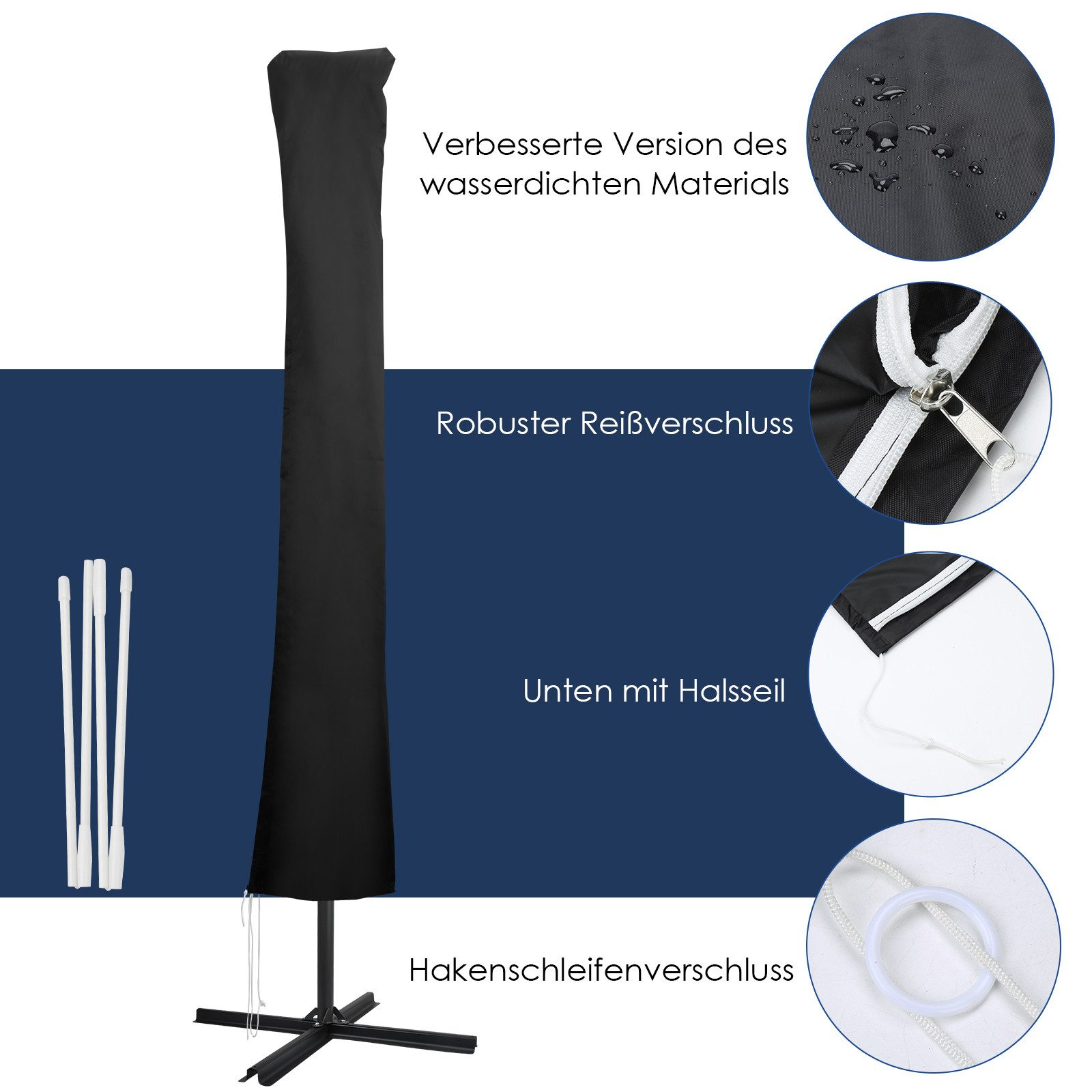 Clanmacy Sonnenschirm-Schutzhülle Sonnenschirm-Schutzhülle für Ampelschirm 2.7m/3m/3.5m Cover Abdeckung (Schutzhülle, Abdeckung, Plane, Schutz, Cover Abdeckung  – Bild 4 von 5