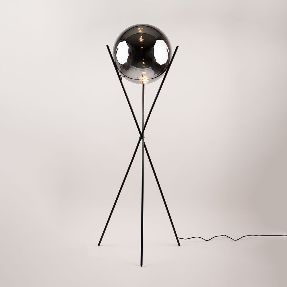 Schwarz, s.luce Rauch Stehlampe 40cm Dreibeinleuchte Glaskugel Orb