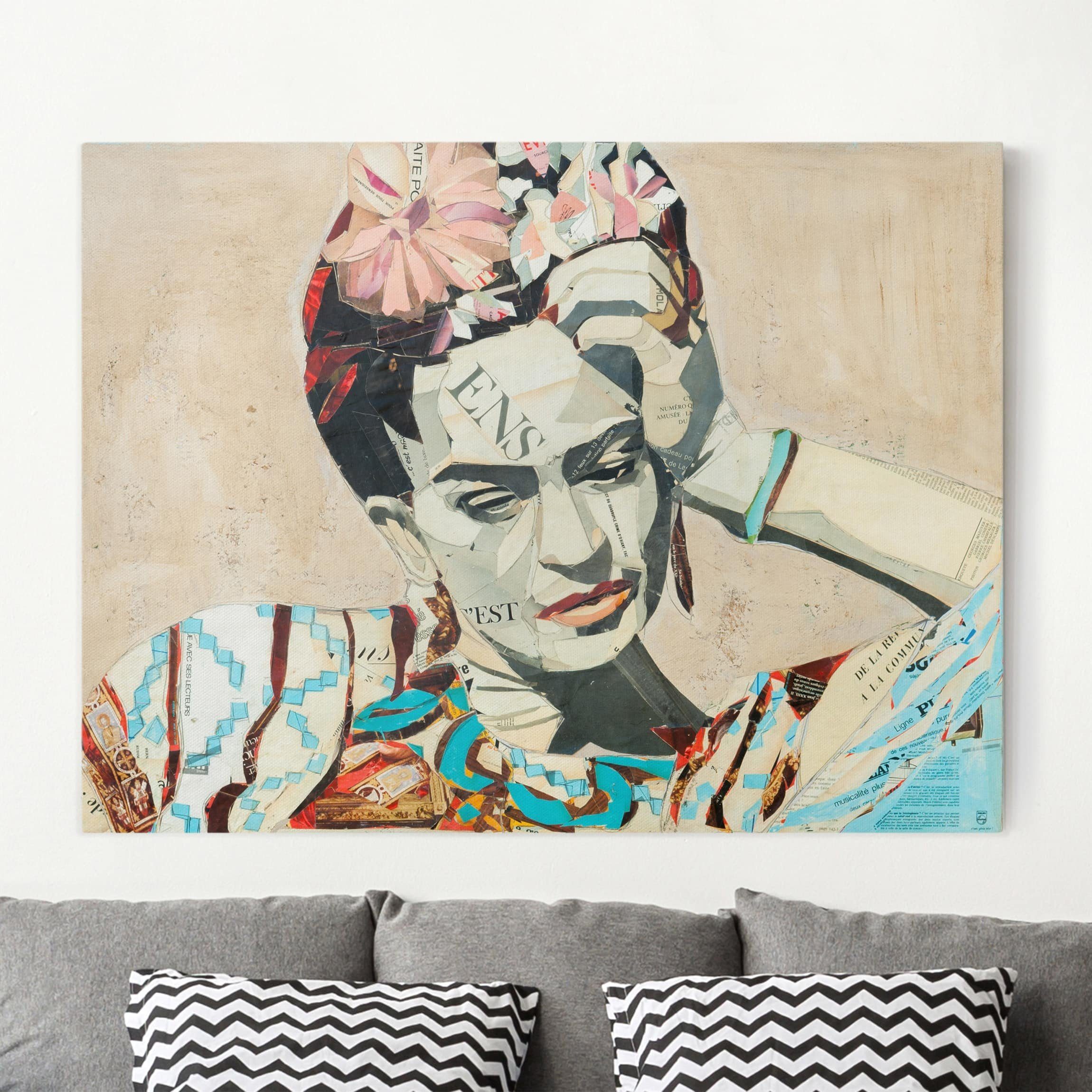Bilderdepot24 Leinwandbild Kunstdruck Modern Malerei Frida Kahlo beige Bild auf Leinwand XXL, Bild auf Leinwand; Leinwanddruck in vielen Größen
