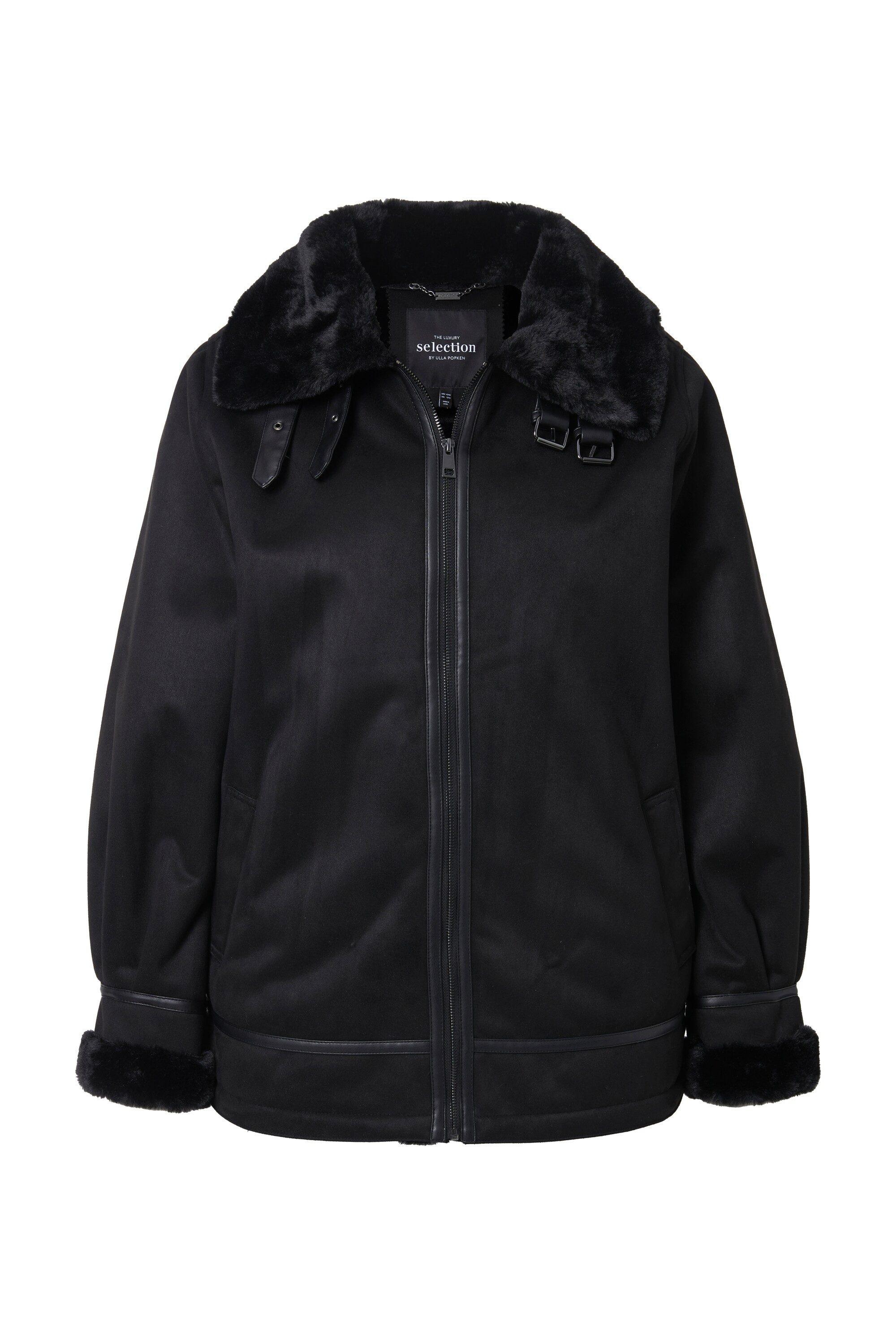 Ulla Popken Outdoorjacke Aviator-Jacke Shearling Lammfelloptik Kragen günstig online kaufen