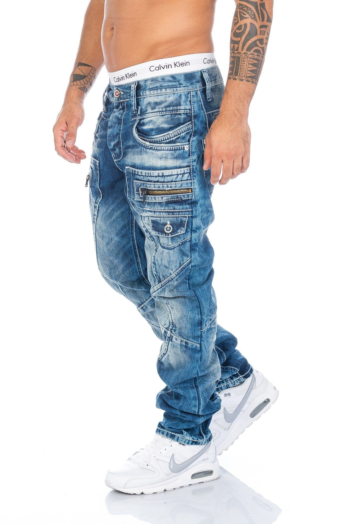 Cipo & Label Regular-fit-Jeans ausgfallenem Baxx Nahtdesign Hose mit Nahtschrift Jeans Herren