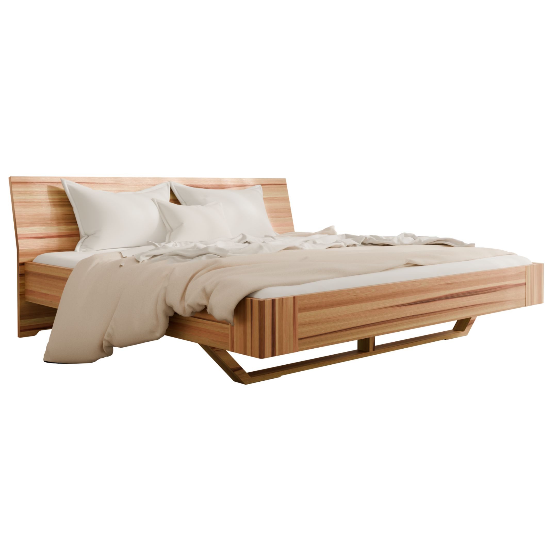 MeinMassivholz Massivholzbett HOVERO (Schwebebett, Einzel- & Doppelbett), Massivholz, Wildeiche & Kernbuche, Sonderlänge, Geölt, Made in Germany