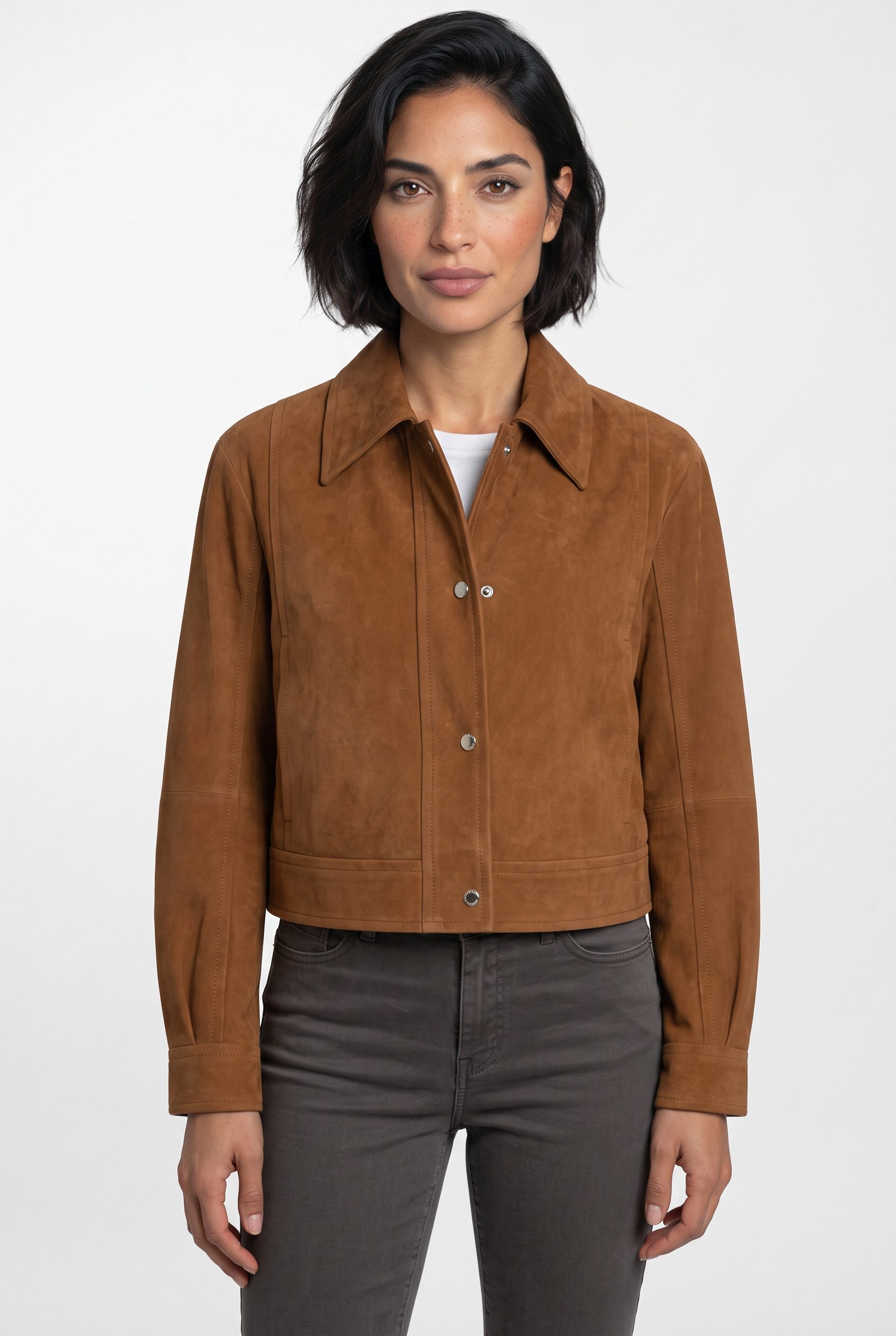 BOSS ORANGE Lederjacke Salisa Premium Damenmode Blouson aus Veloursleder