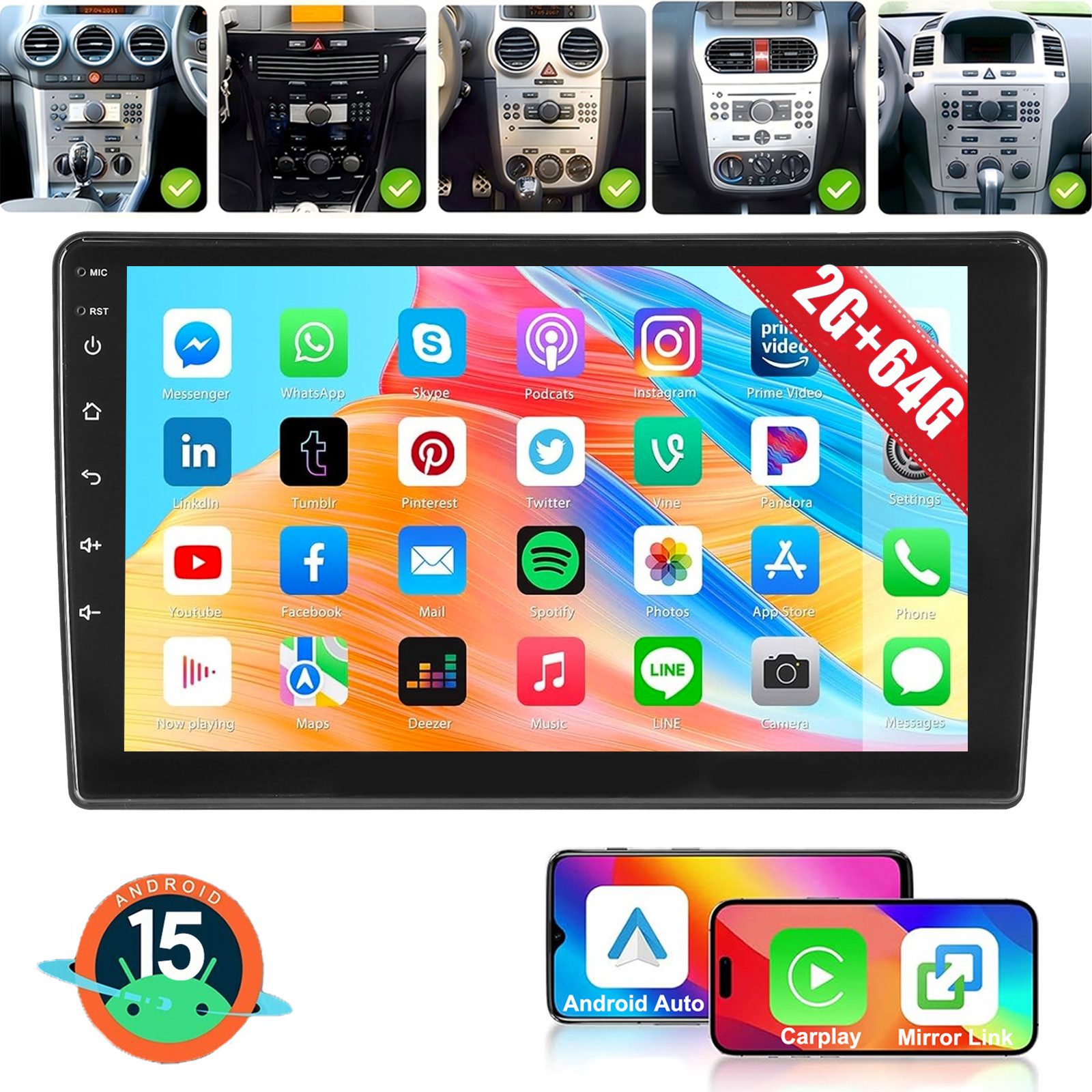 ESSGOO Für Opel Antara Astra H Corsa D Meriva A Zafira B Carplay Android 15 Autoradio (RDS, 4+64GB(optional), Digitalradio (DAB), FM, AM, Carplay Android Auto Bluetooth EQ USB GPS Navi WIFI Touchscreen)