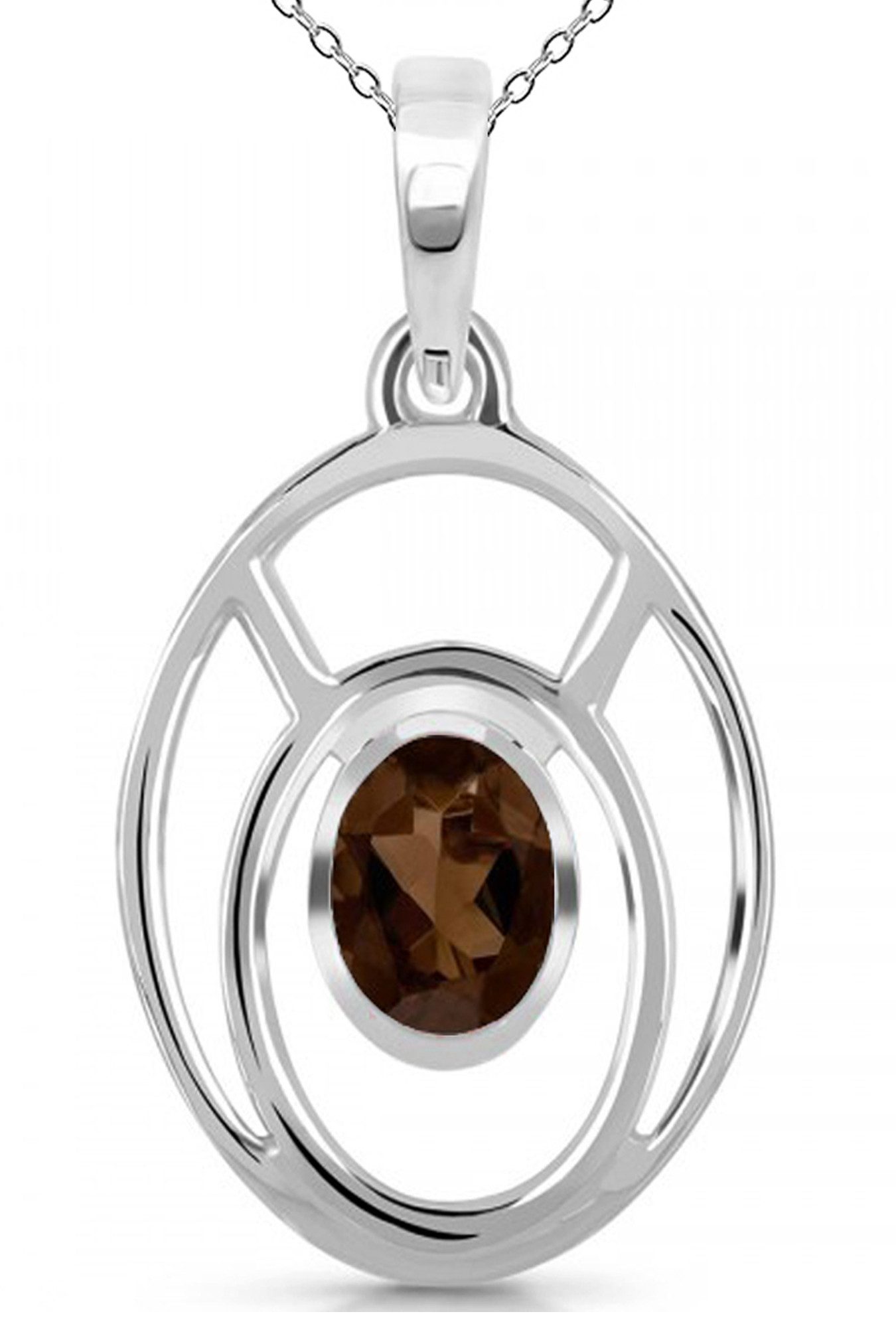 Kette mit Anhänger echter Rauchquarz Edelstein 925 Silber Halskette Damen Silberkette