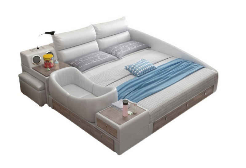 JVmoebel Bett, Bett Multifunktion Regal Schrank USB Ladestation Doppel Leder Betten