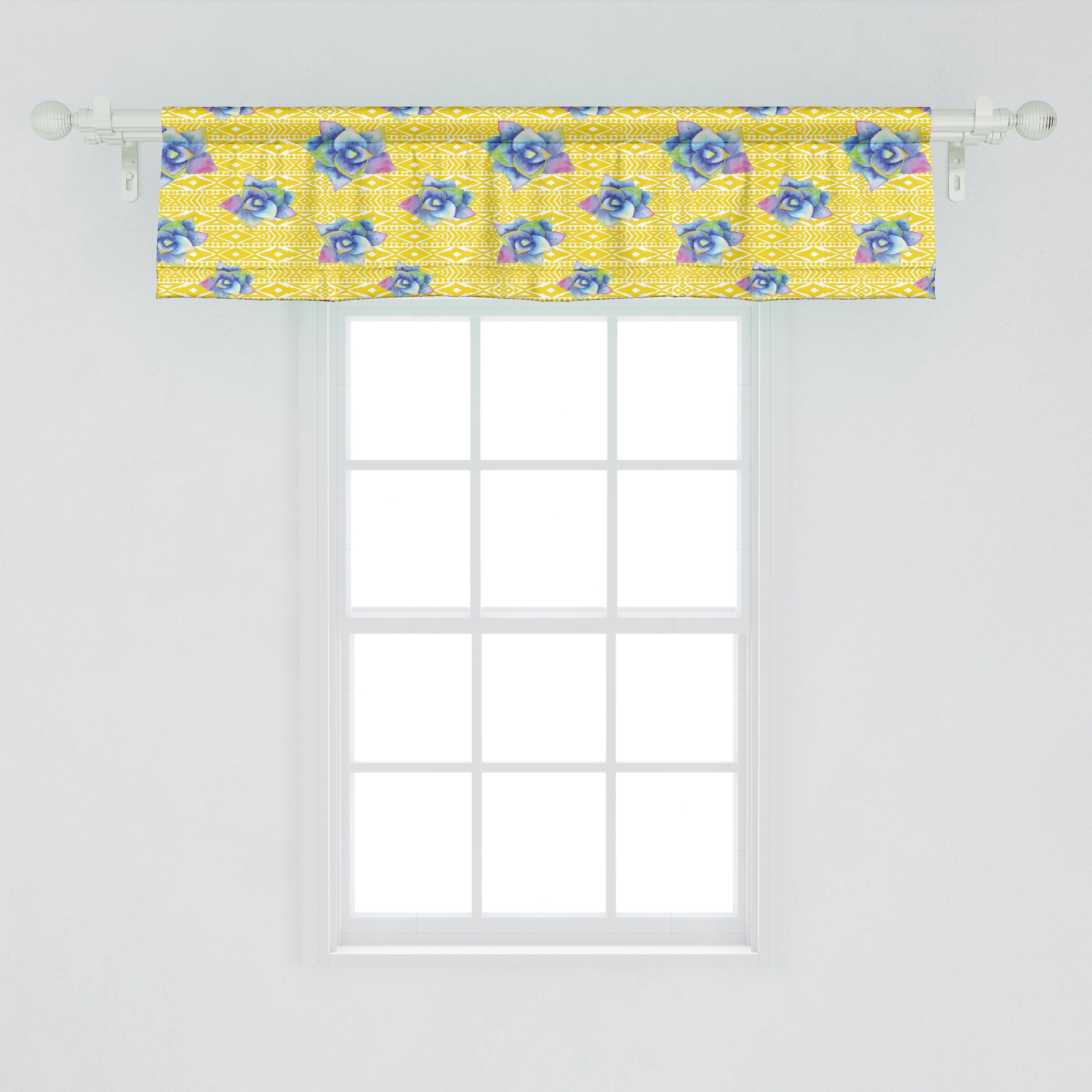 Vorhang auf Dekor Aquarell Küche Scheibengardine für Abakuhaus, Microfaser, Succulents Volant Schlafzimmer Stangentasche, Stammeskunst mit