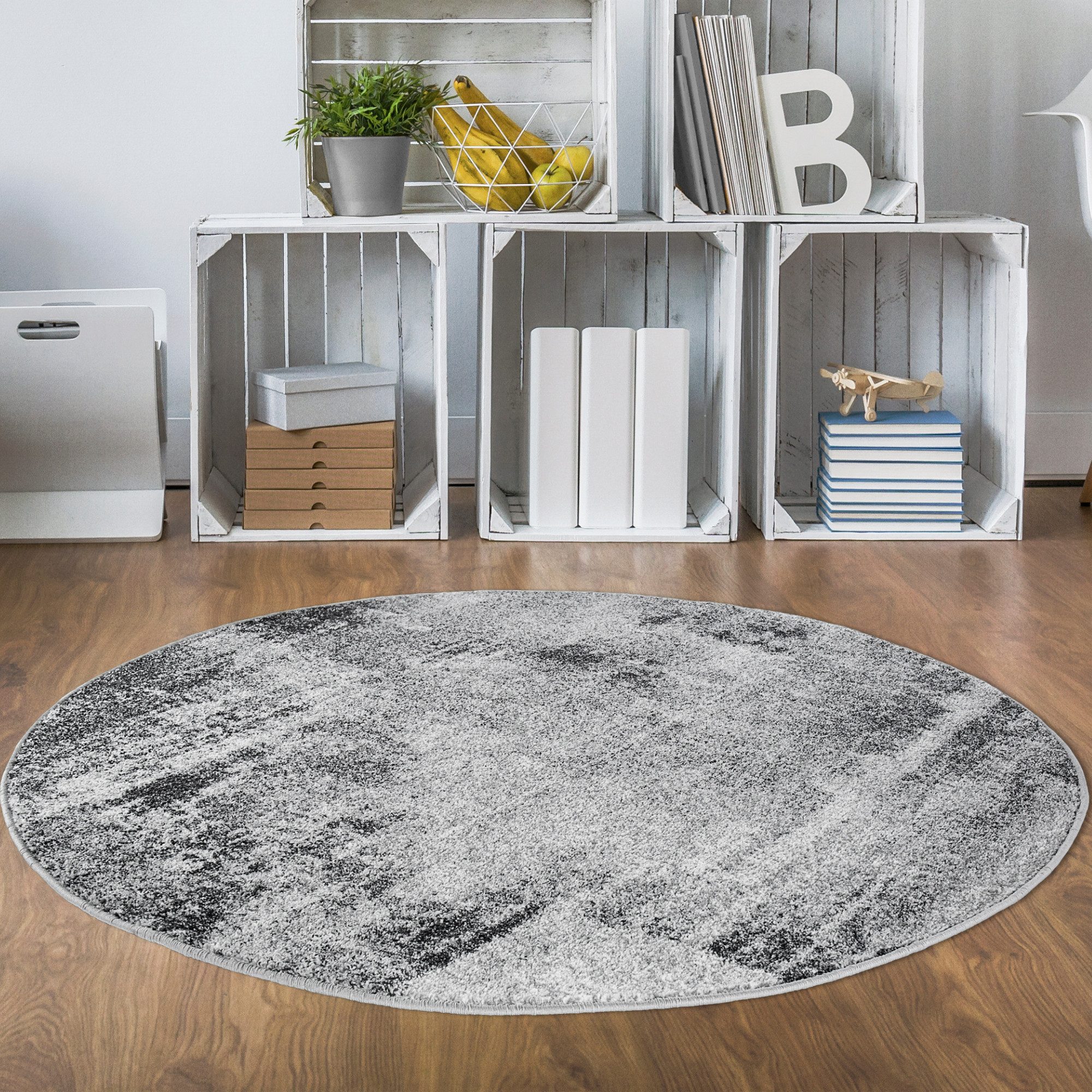 Andiamo Teppich Luna, rund, Höhe: 7 mm, Kurzflor, modernes Design, meliert, Wohnzimmer, Schlafzimmer
