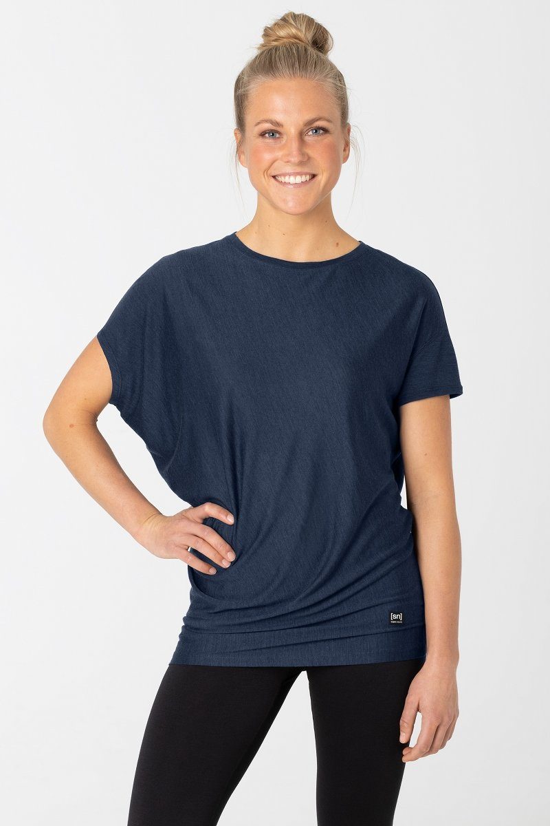 T-Shirt TEE T-Shirt MELANGE W LOOSE SUPER.NATURAL BLUE bequemer YOGA Merino Merino-Materialmix IRIS