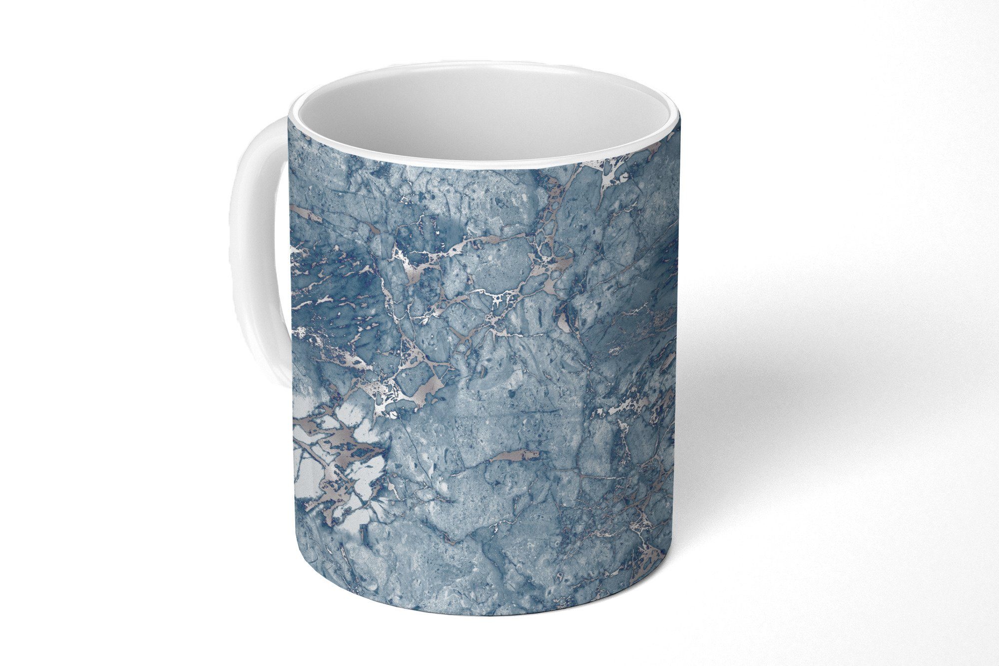 MuchoWow Tasse Blau - Silber - Marmor - Muster, Keramik, Kaffeetassen, Teetasse, Becher, Teetasse, Geschenk