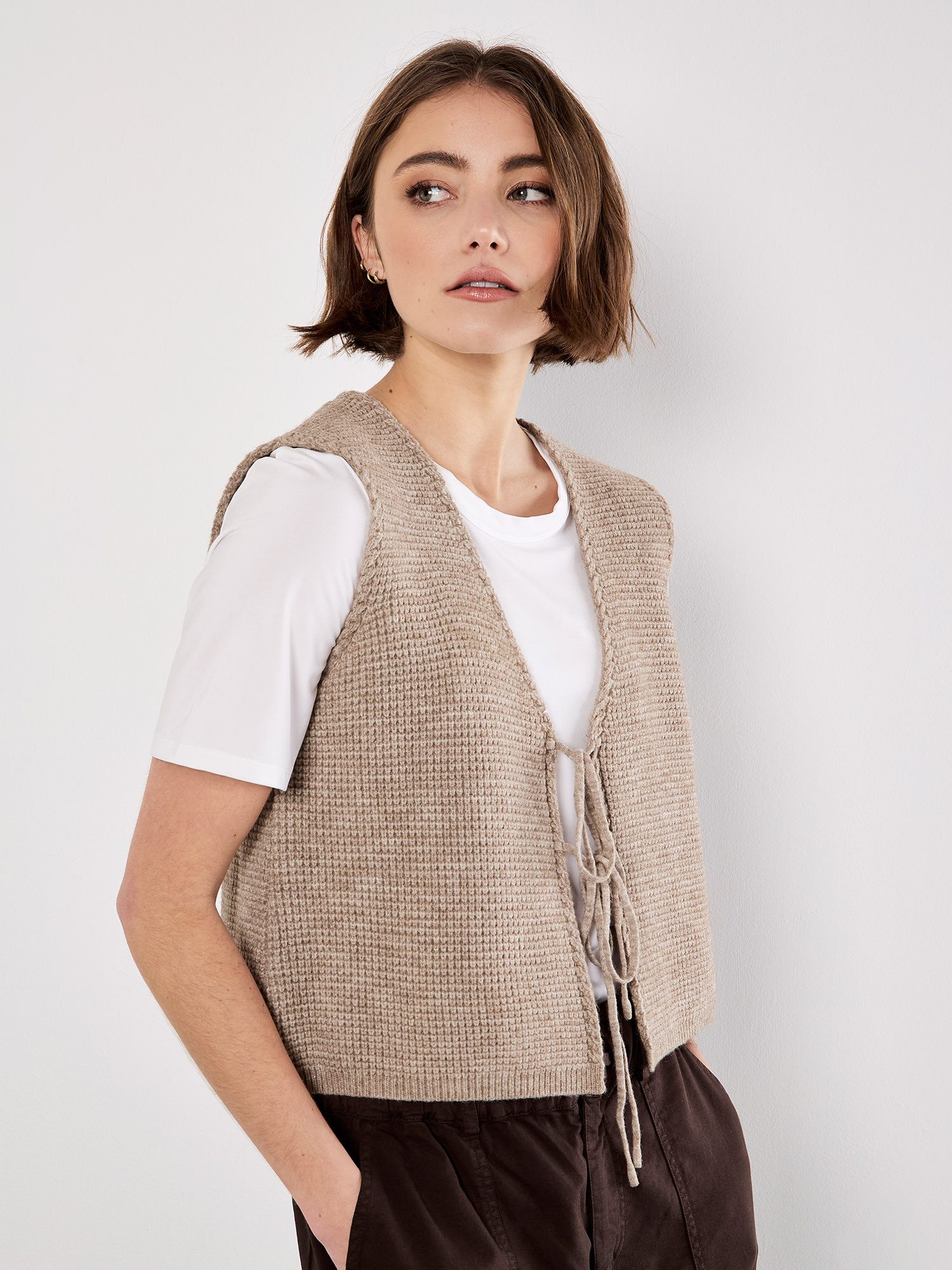 Apricot Strickweste Waffelstrick-Oberteil mit Wellenrand günstig online kaufen