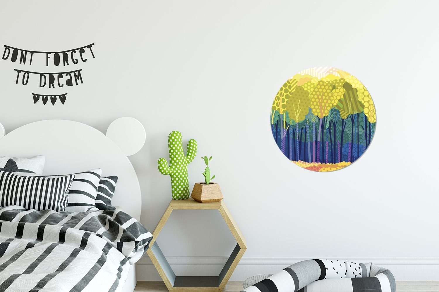 Wandsticker Wald in Rund, MuchoWow Kinderzimmer, Tapetenaufkleber, von St), für Illustration Wohnzimmer Eine grünen Tapetenkreis (1 Bäumen einem