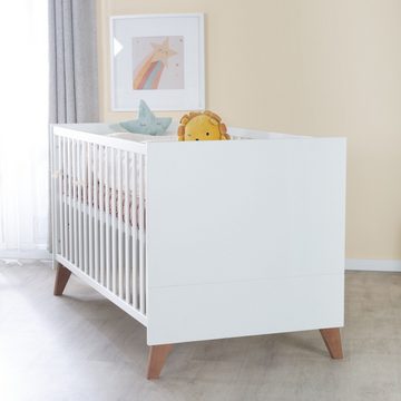 roba® Babyzimmer-Komplettset Ole - Kinderzimmer aus Holz, in Weiß & Wotan Eiche, (Set 3-teilig, mitwachsendes Babybett 70 x 140 cm, Wickelkommode, Kleiderschrank), moderne Optik - Griffe & Füße aus stabilem Massivholz