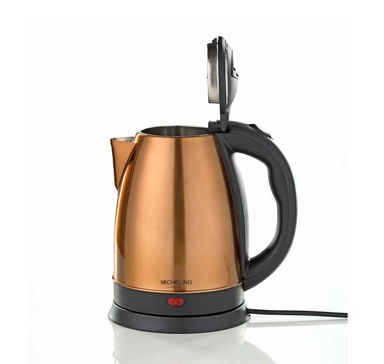 Michelino Єлктрочайники Edelstahl 1,8L - Kupfer - Schnellkochfunktion, 1800W, 1,8 l, 1800 W, Temperaturkontrolle, automatische Abschaltung, kabellos drehbar