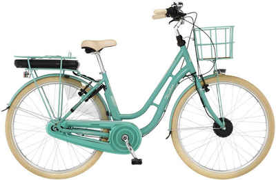 FISCHER Fahrrad E-Bike CITA RETRO 3.0 522, 7 Gang Shimano Nexus Schaltwerk, Nabenschaltung, Frontmotor, 522 Wh Akku, (mit Fahrradschloss), mit großem Vorderradkorb