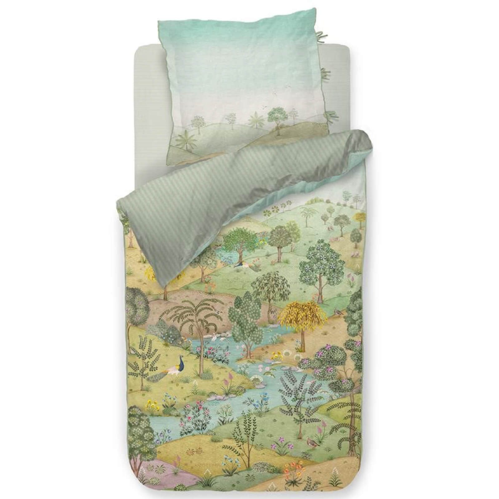 PiP Studio Bettwäsche Cabrera Grün, Perkal, 2 teilig, Landschaft, Idylle, Vögel, Tiere