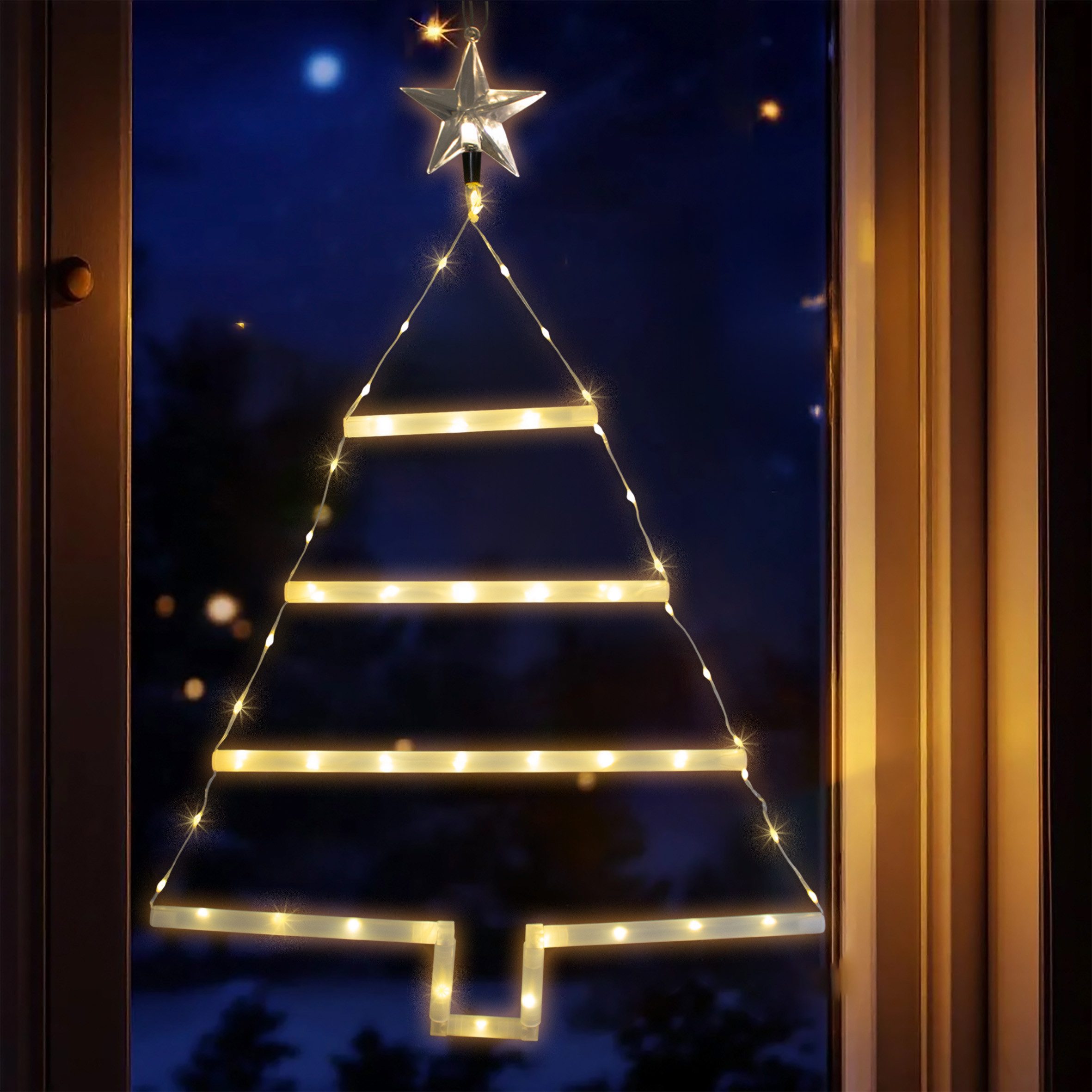 Spetebo LED Fensterbild Weihnachtsbaum 66 LED - 70 x 46 cm, mit 8 Funktionen, LED fest integriert, warm weiß, mit Timer