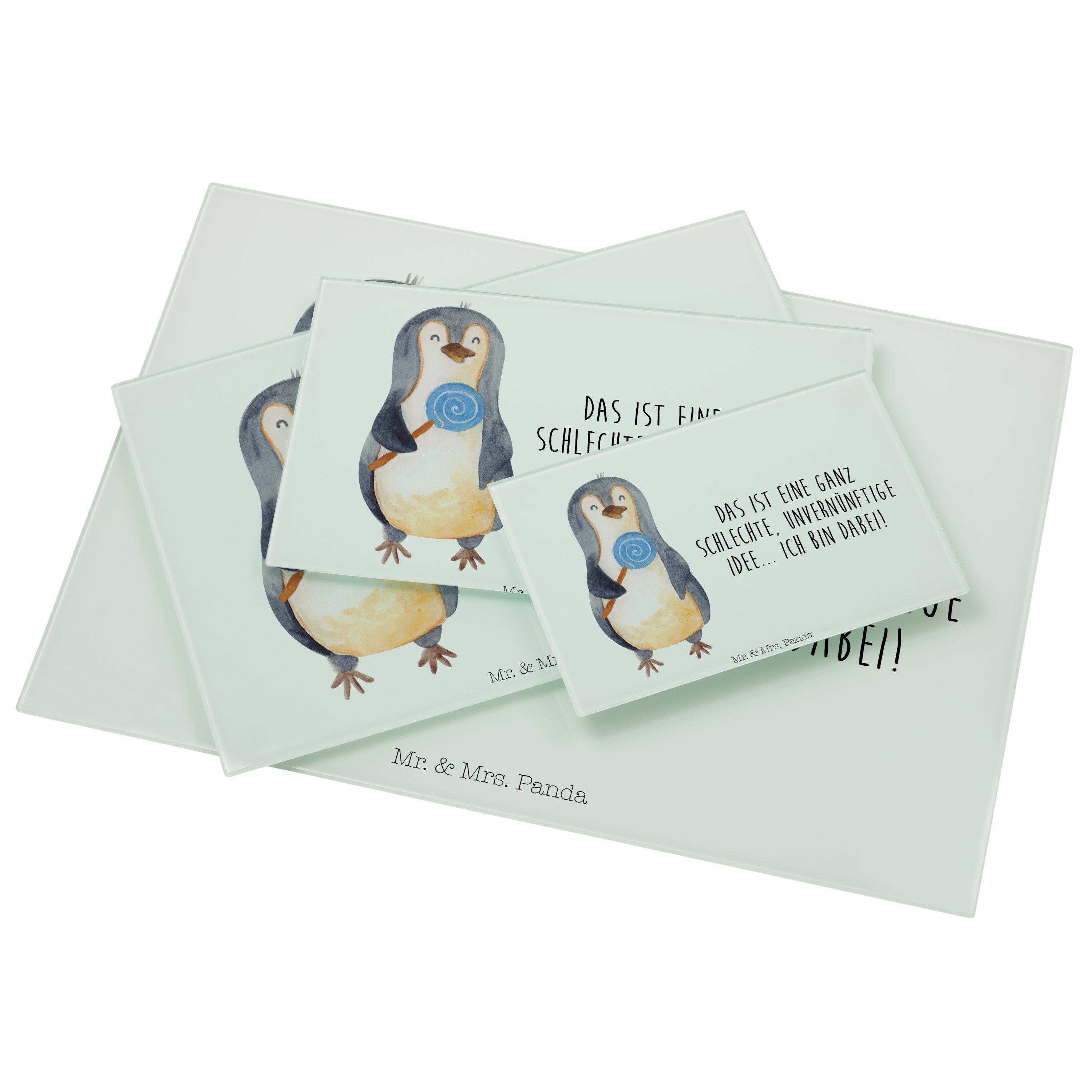Glas, Geschenk, P, & Premium Servierbrett Panda - Weiß Mrs. Lolli Mr. (1-St) - Schneidebrett, Spruch, Pinguin Heißhunger,