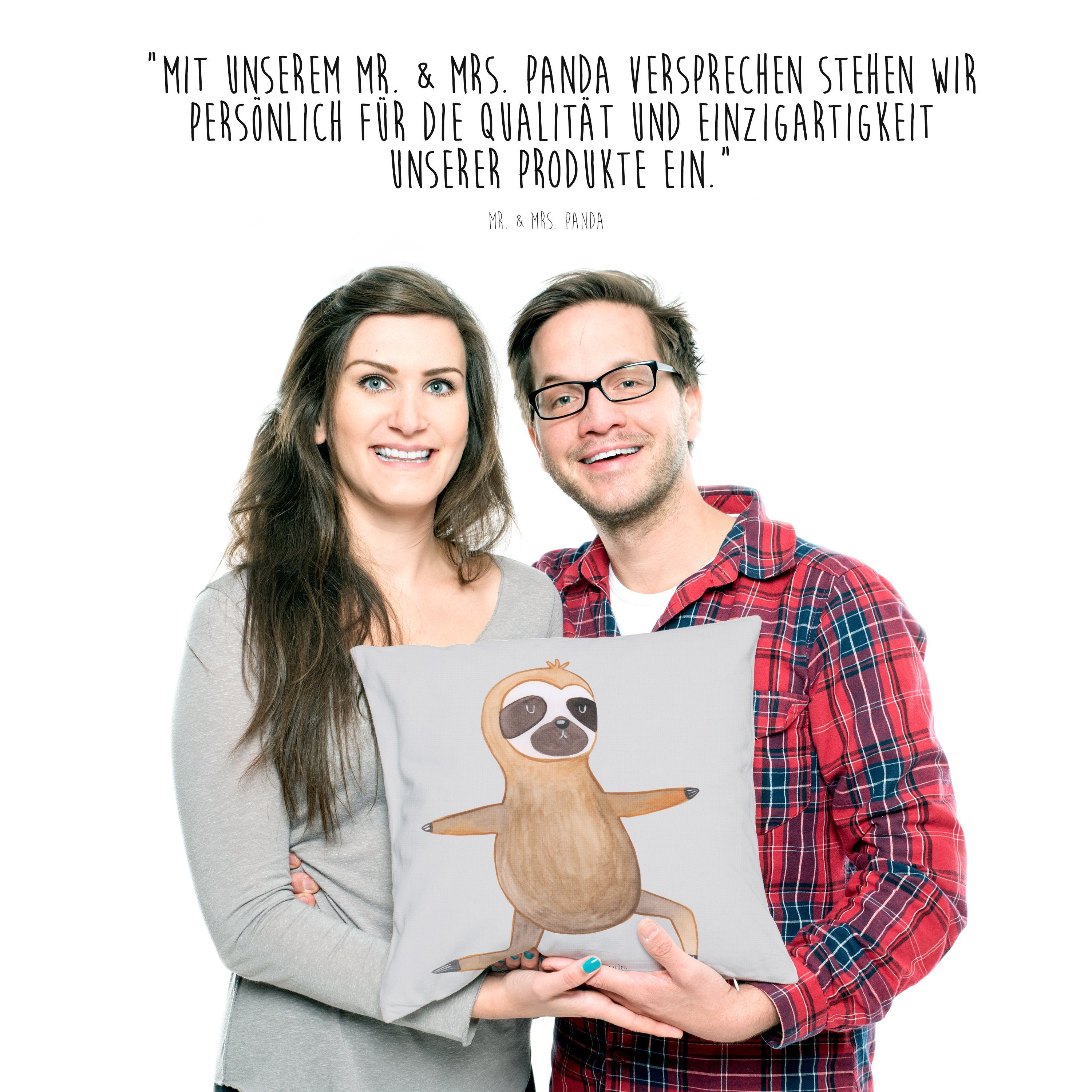 Mr. & Mrs. Panda - - Faultier Dekokissen Faultier Yoga Pastell Grau Geschenk, Deko, Motivkissen