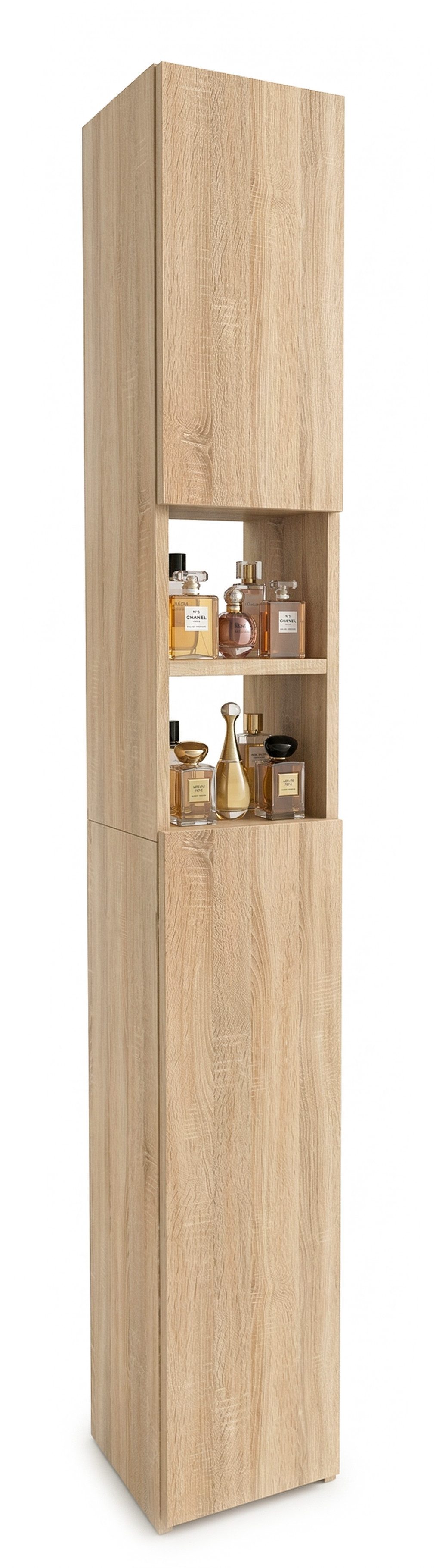 TREND WERK Hochschrank Badschrank schmal stehend B24 x T31 x H172 cm (Schmaler Badezimmerschrank mit Regalfächern & Stauraum) Holzoptik, offene & geschlossene Fächer, Standregal Bad, platzsparend