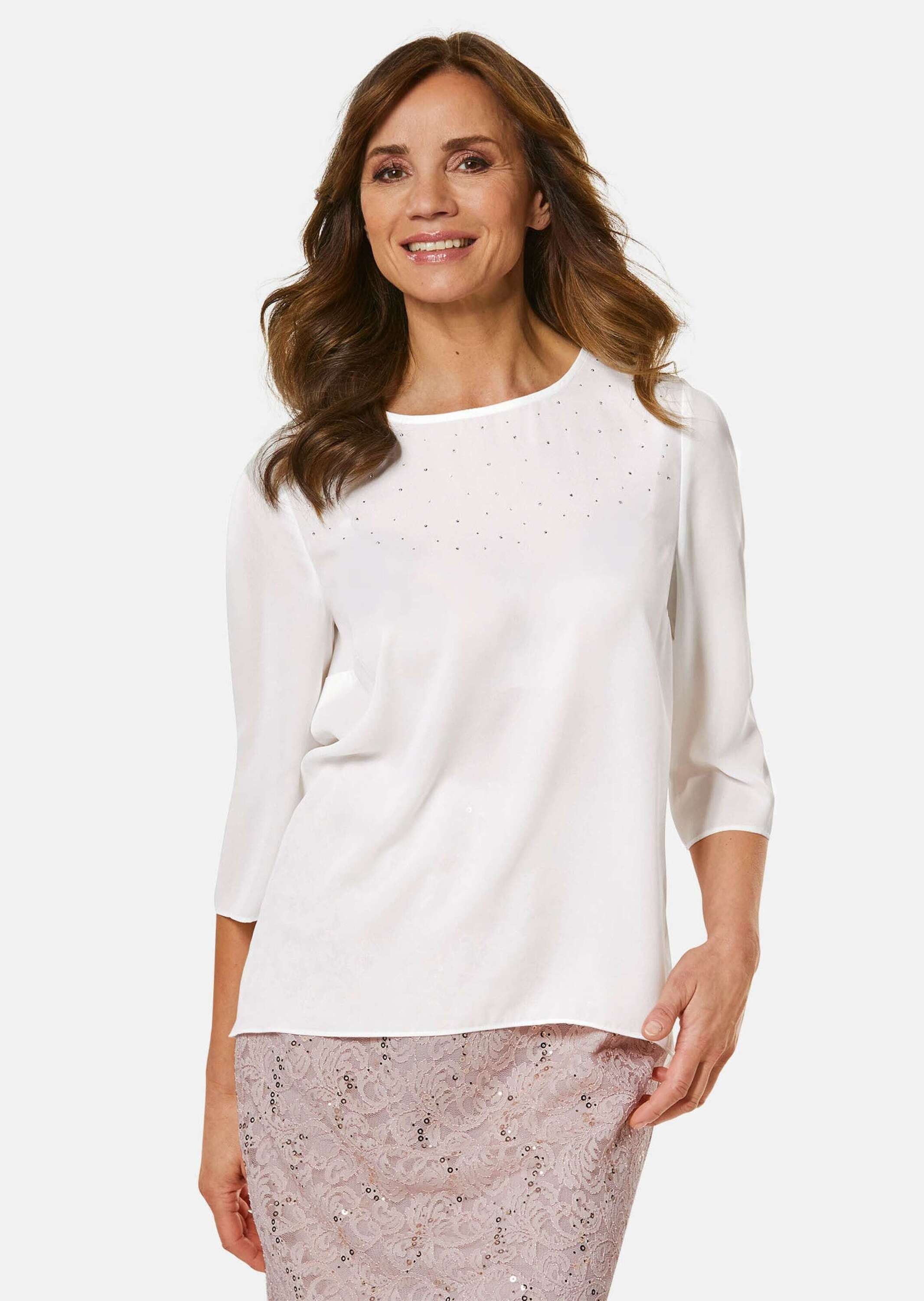 Klassische Bluse Elegante Bluse aus Chiffon mit Glitzersteinen