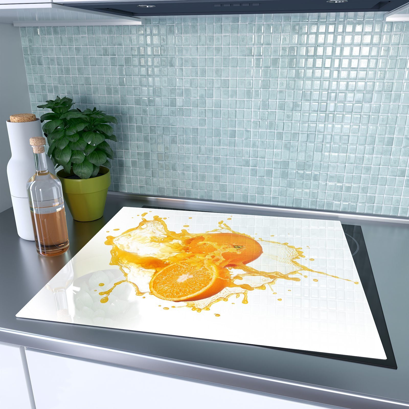 Herdabdeckplatte aus Primedeco Saft aus Orange, Herd-Abdeckplatte Glas Spritzschutz (1 tlg) Glas,