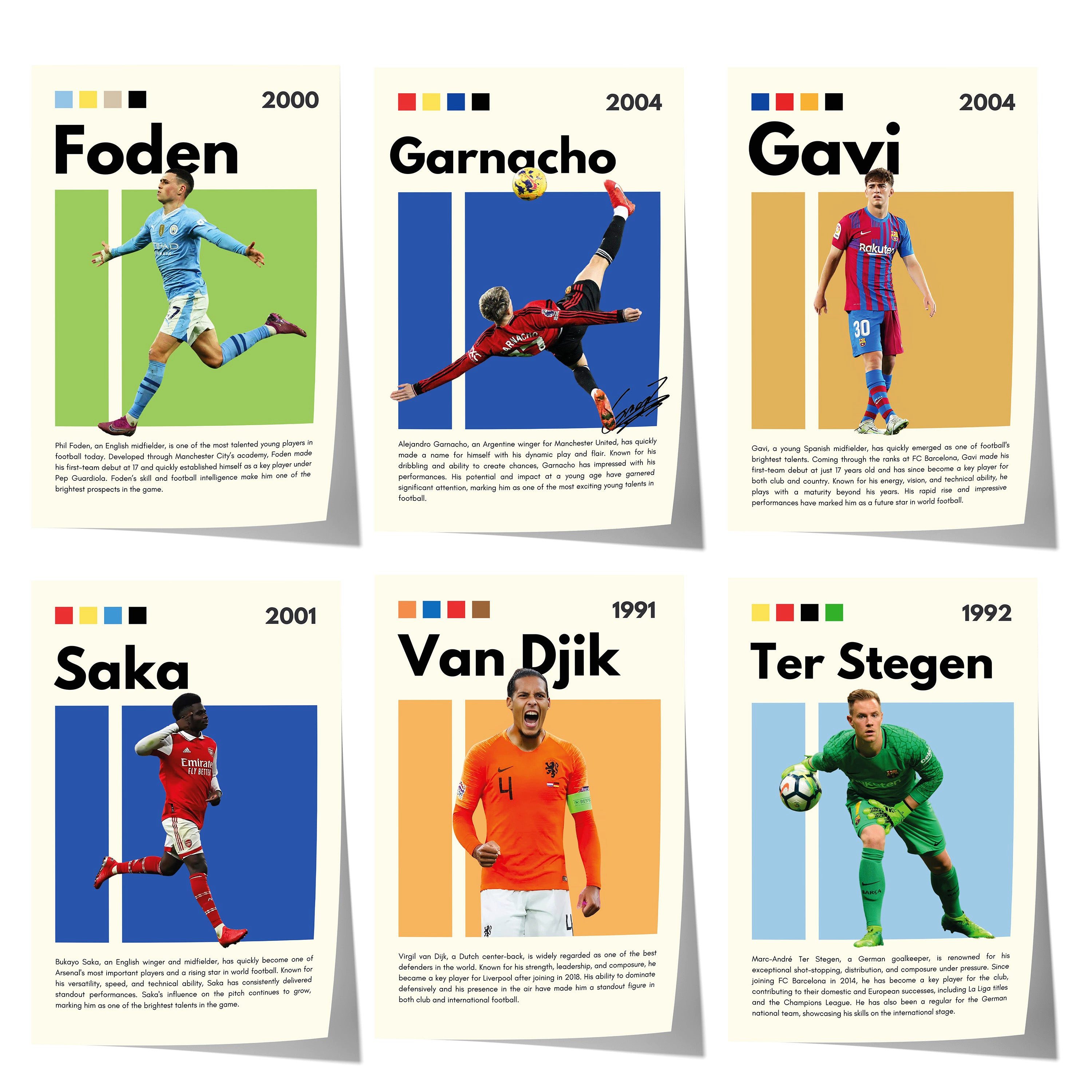 JUSTGOODMOOD Poster Fußball Stars Foden Garnacho Gavi Saka Van Dijk Ter Stegen Sport Wandd, B (1 St)