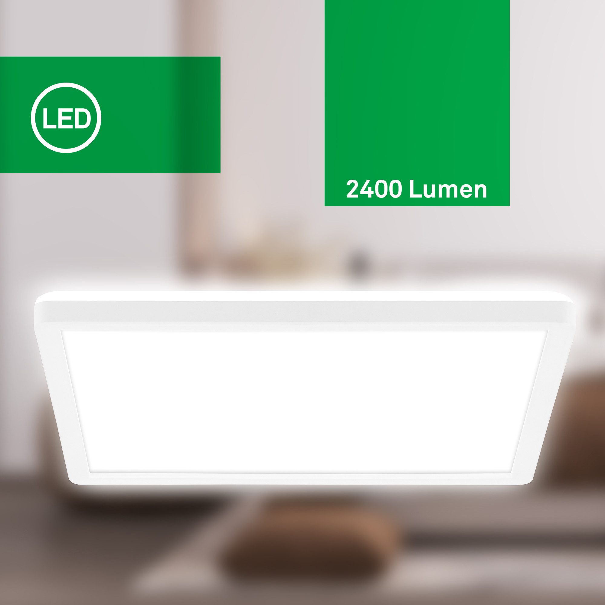 Briloner Leuchten LED Panel Deckenlampe ultraflach Energieeffizienz A Backlight-Effekt, LED fest integriert, LED wechselbar, 4000K, Verschiedene Ausführungen, Wohnzimmer Schlafzimmer Küche