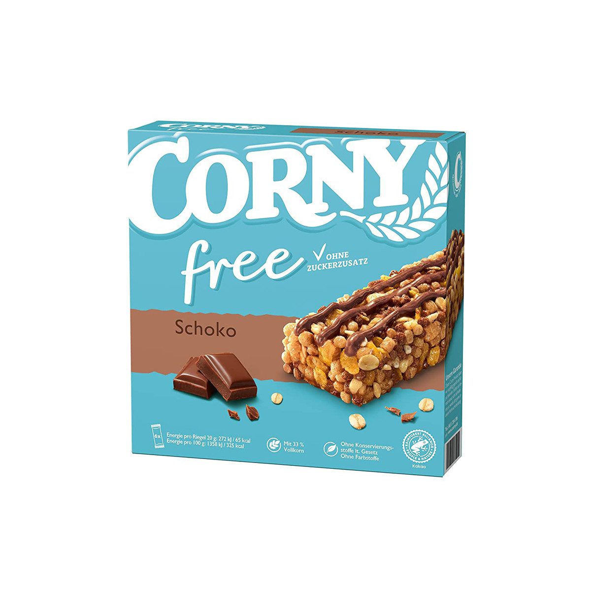 CORNY Cerealien, Corny free Schoko Müsliriegel 6x20g mit Milchschokolade 120g