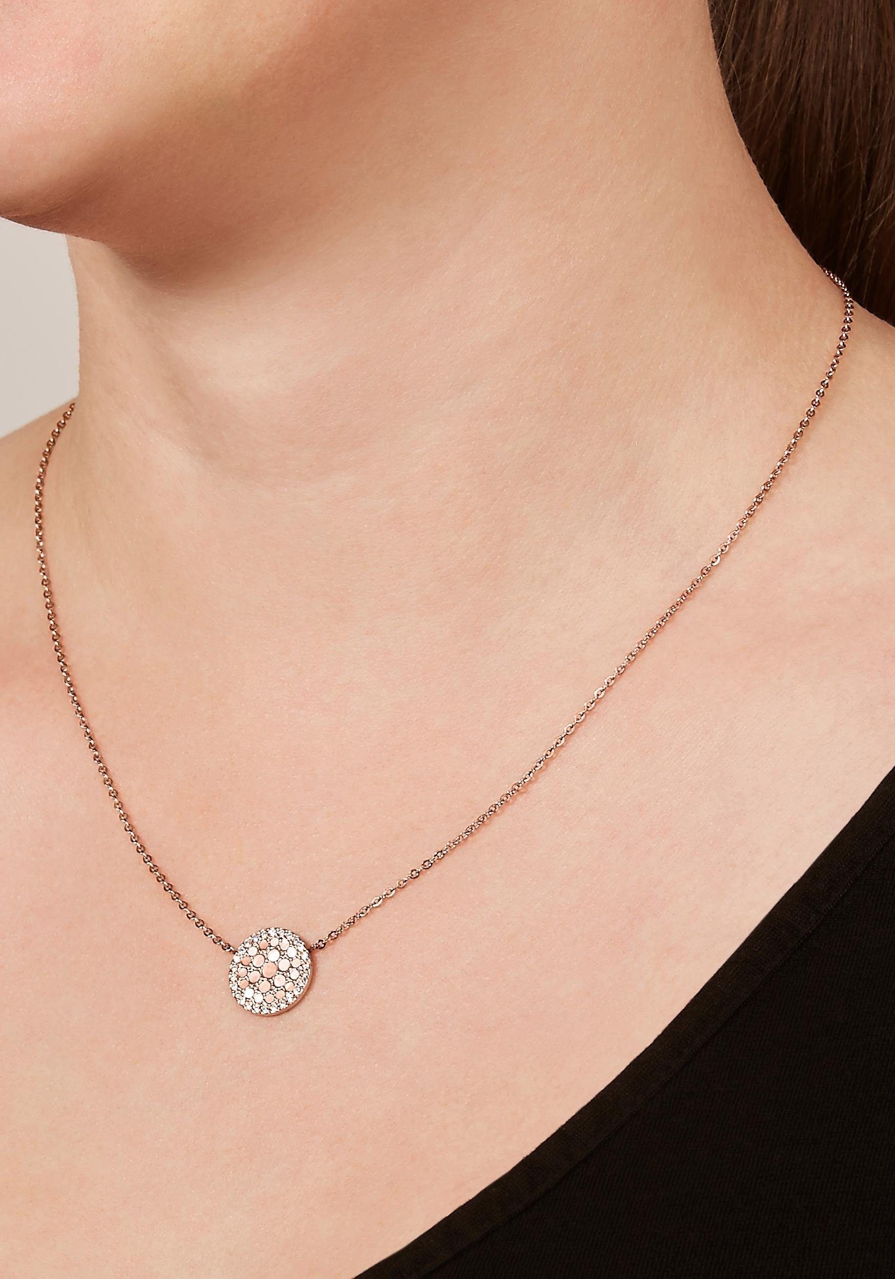 Fossil Kette mit Anhänger Schmuck Edelstahl VINTAGE GLITZ Pearl Disc Pendant, mit Glasstein - mit Perlmutt