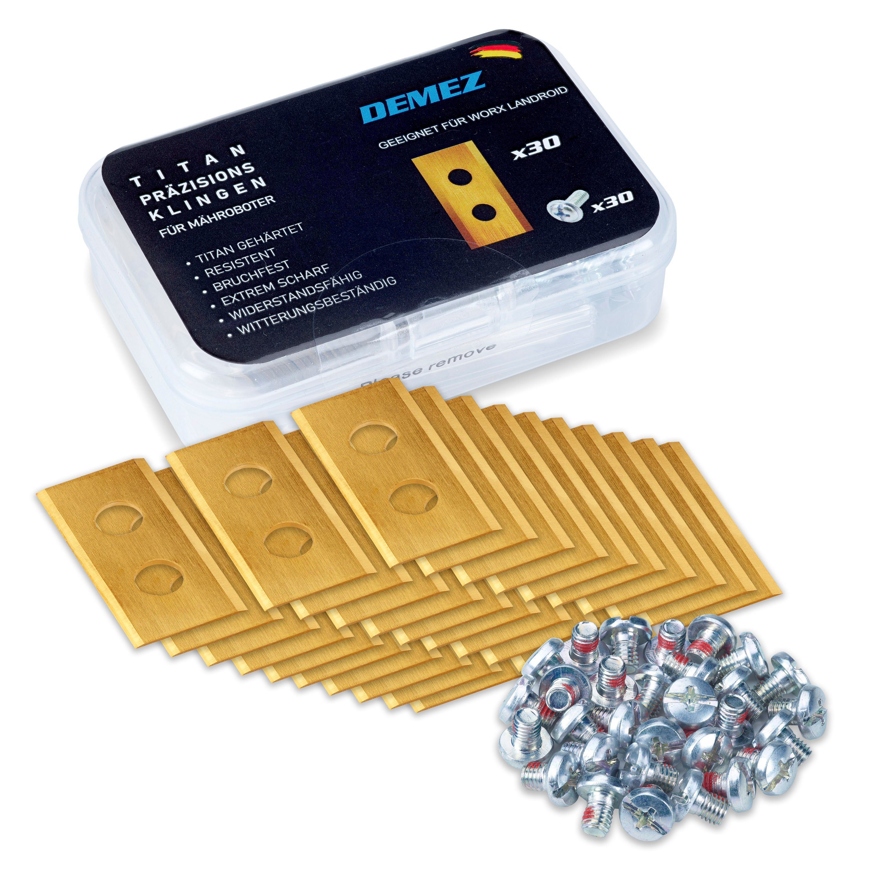 Demez Mährobotermesser Mähroboterklingen 30 Stück mit Schrauben, geeignet für Worx, extrem scharfe Ersatzmesser goldfarben