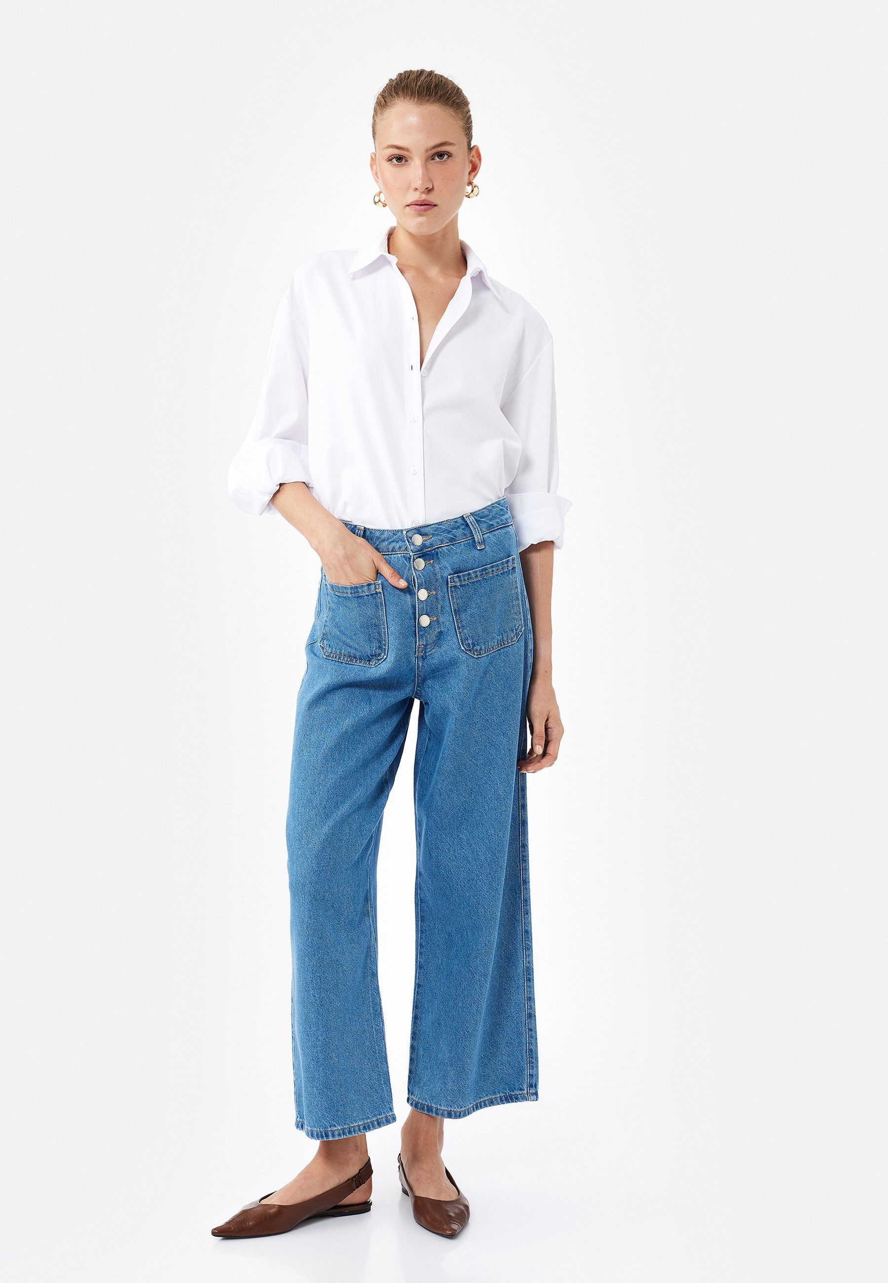 Koton 3/4-Jeans Hohe Leibhöhe Crop Wide Leg High-waist-Jeans