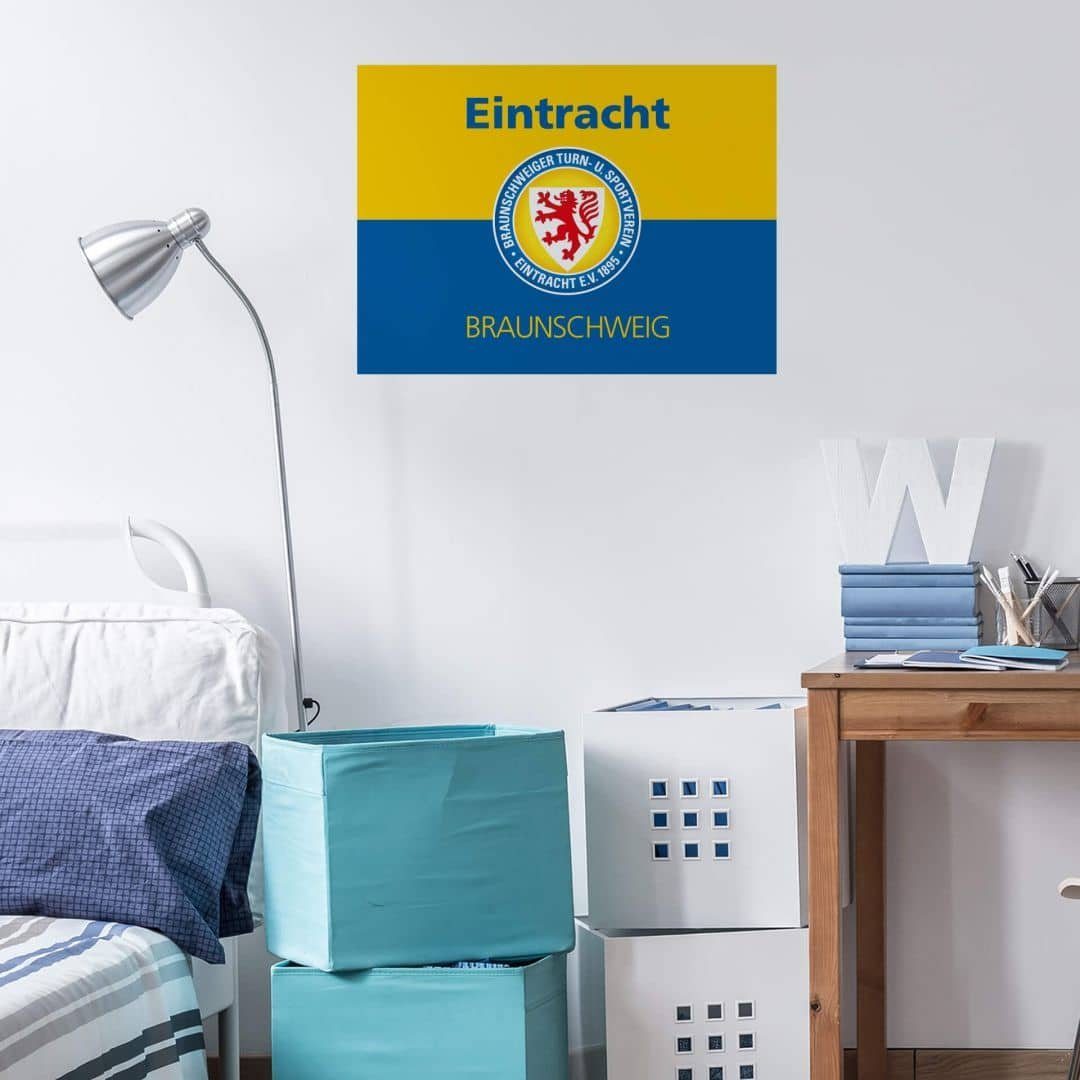 K&L Wall Art Wandtattoo Fußball Wandtattoo Eintracht Braunschweig Banner Löwenstadt Gelb Blau, Wandbild selbstklebend, entfernbar