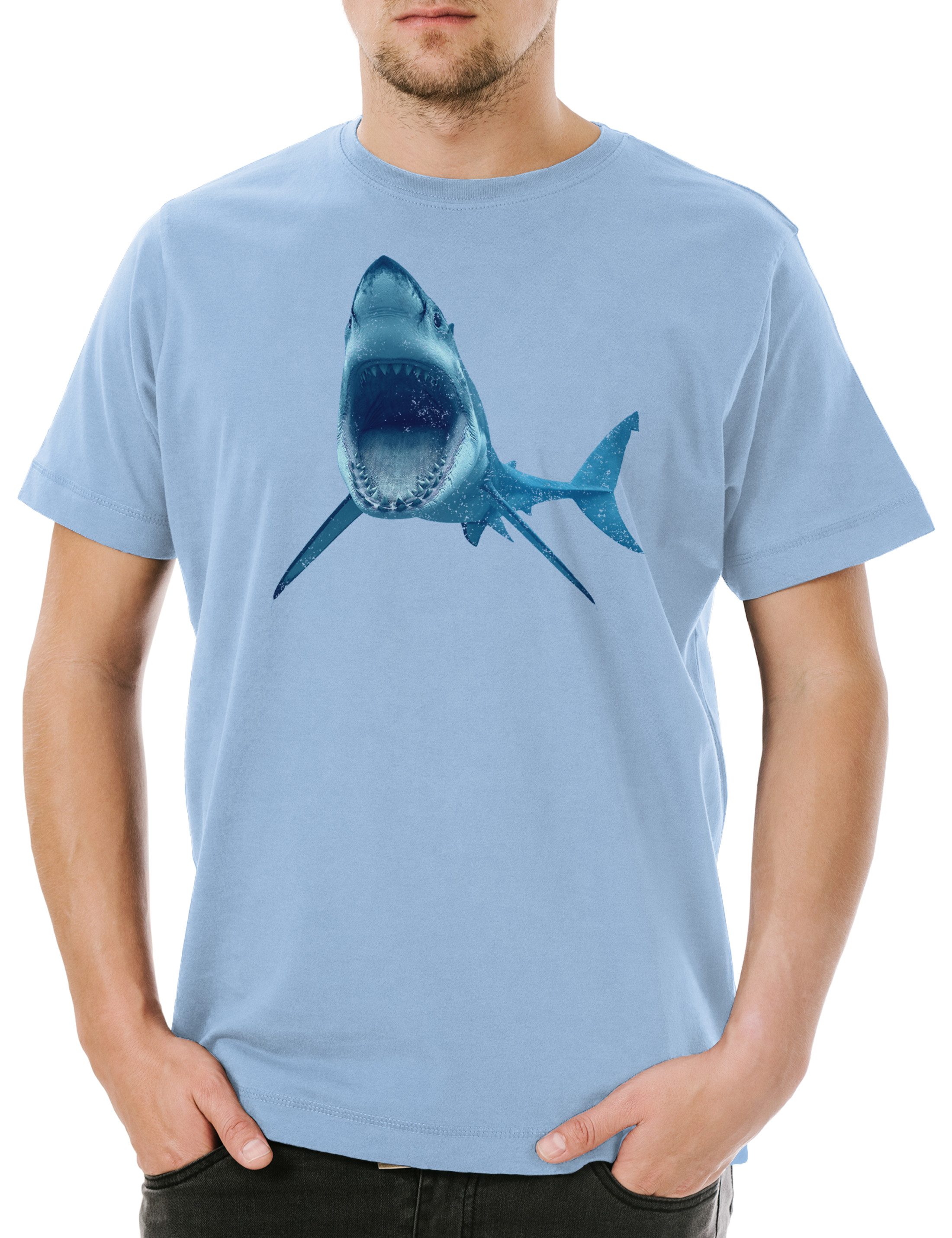 Print-Shirt White Shark I Herren T-Shirt Weißer Tiger Hai Jaws Surfer Taucher