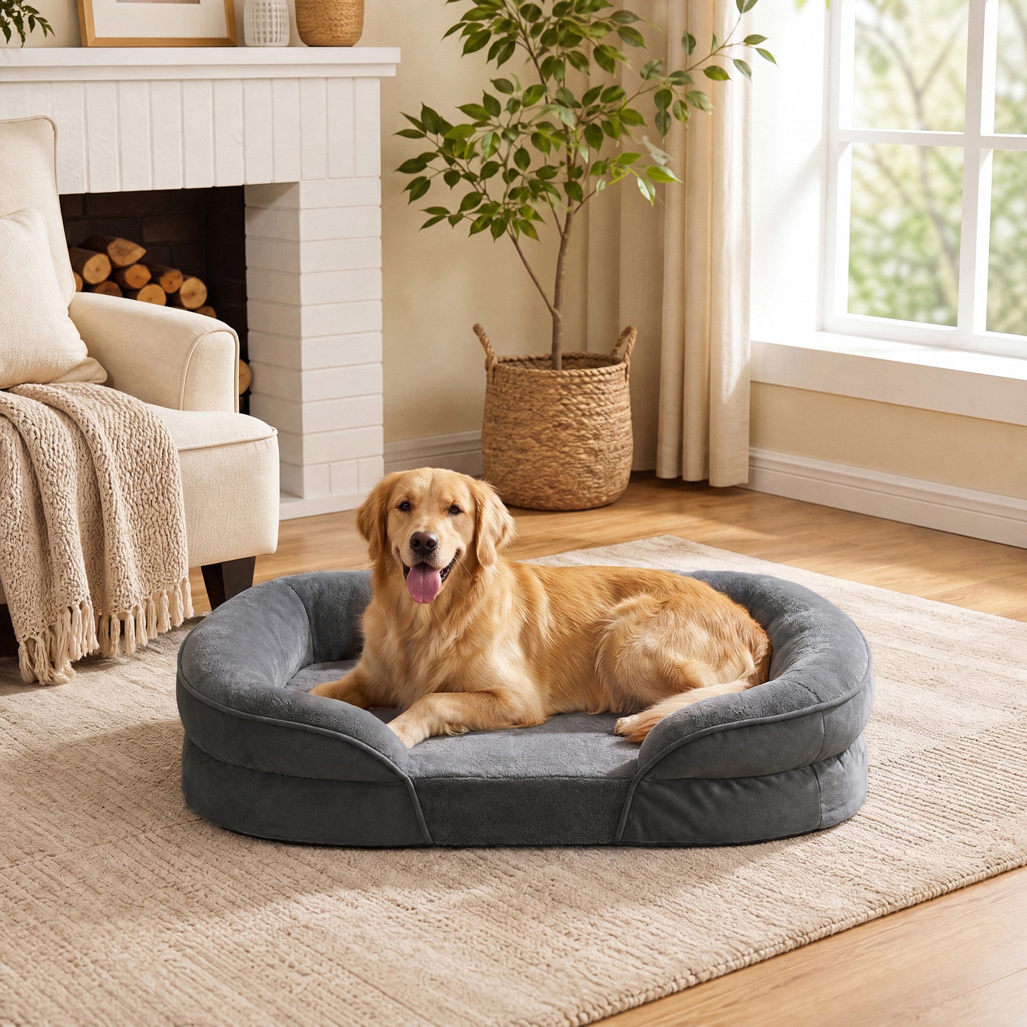 FEANDREA Tierbett Hundebett, Hundekissen, abnehmbar, 106 x 76 x 18 cm, orthopädisch, wasserdichte Innenschicht