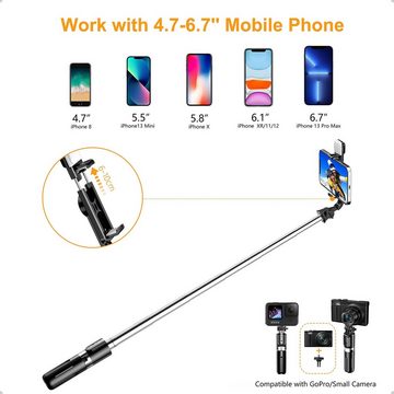 HYTIREBY Bluetooth Selfie Stick Stativ mit Fülllicht, 106CM Selfiestick (Kompatibel mit iPhone 15 Pro Max/14/13/12/11/8/7, Samsung Smartphone)