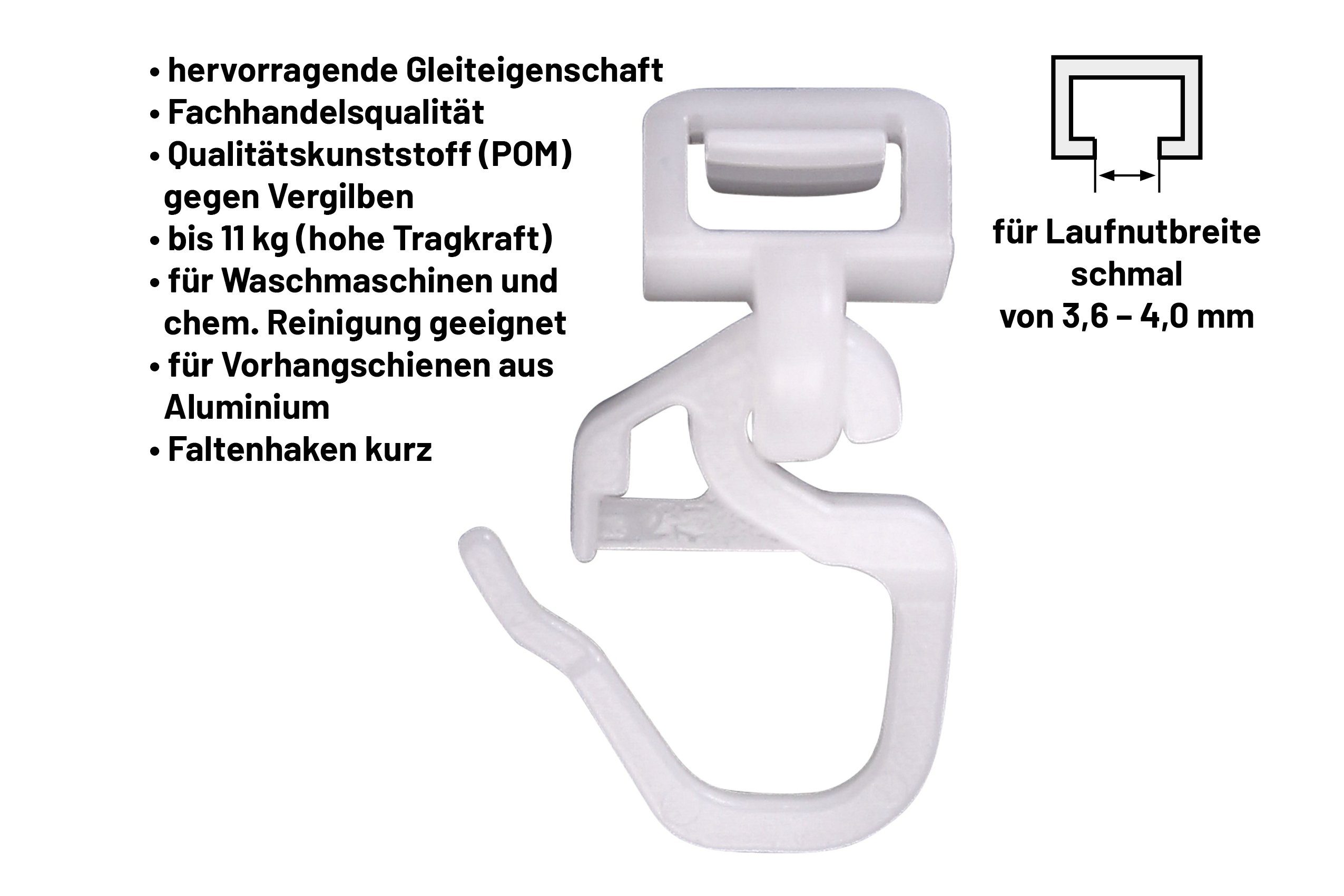 Deco-Raum Klick-Gleiter Click-Gleiter, für Gardinenschienen Vorhangschienen, für Faltenband Kräuselband Original Hinno