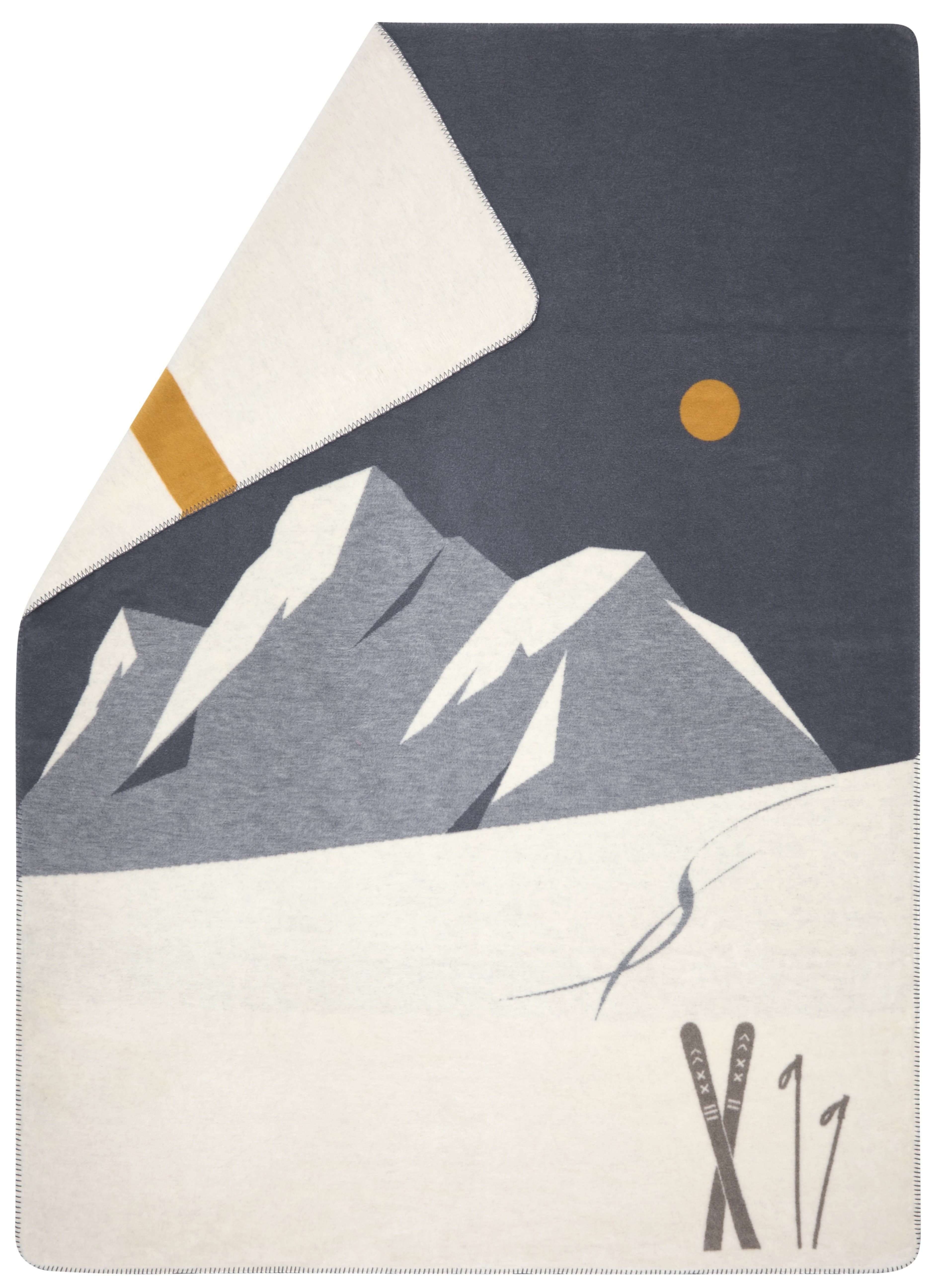 Wohndecke Kurzflor Savona 'Skis & Spuren' 150 x 200 cm Grau, DAVID FUSSENEGGER