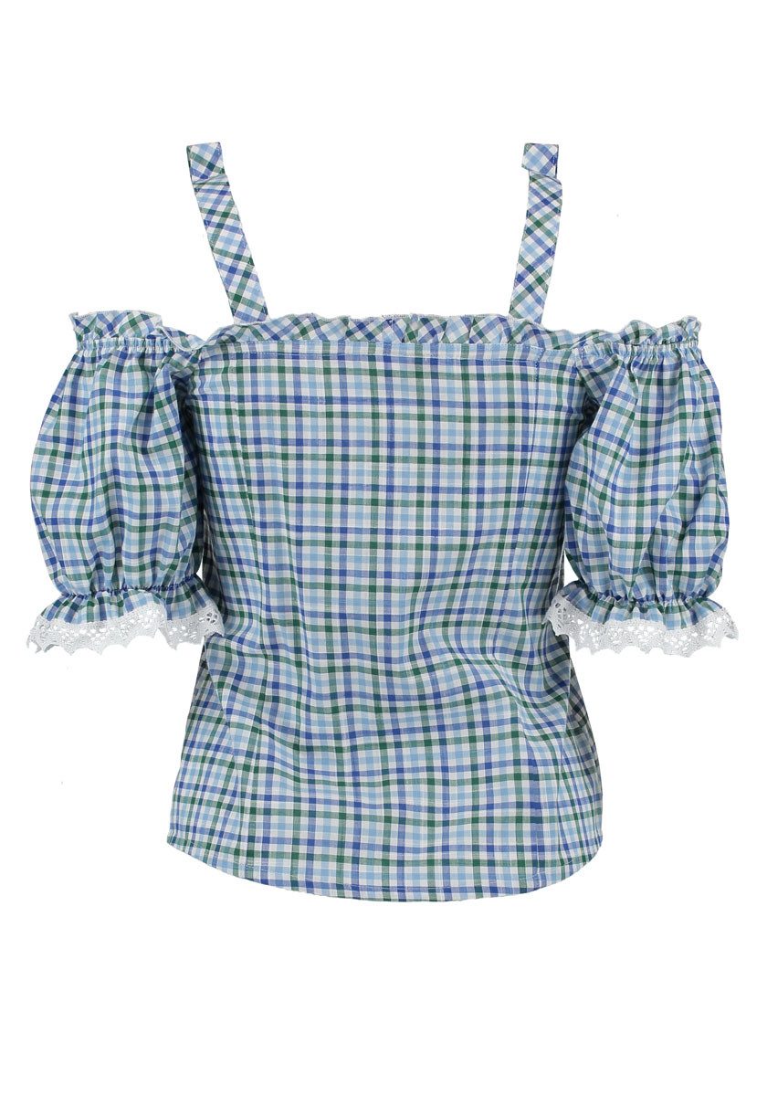 OS Trachten Trachtenbluse Zemira Tailliert, Bluse mit Trägern, Puffärmel, Schnallen, Rüschen – Bild 2 von 2