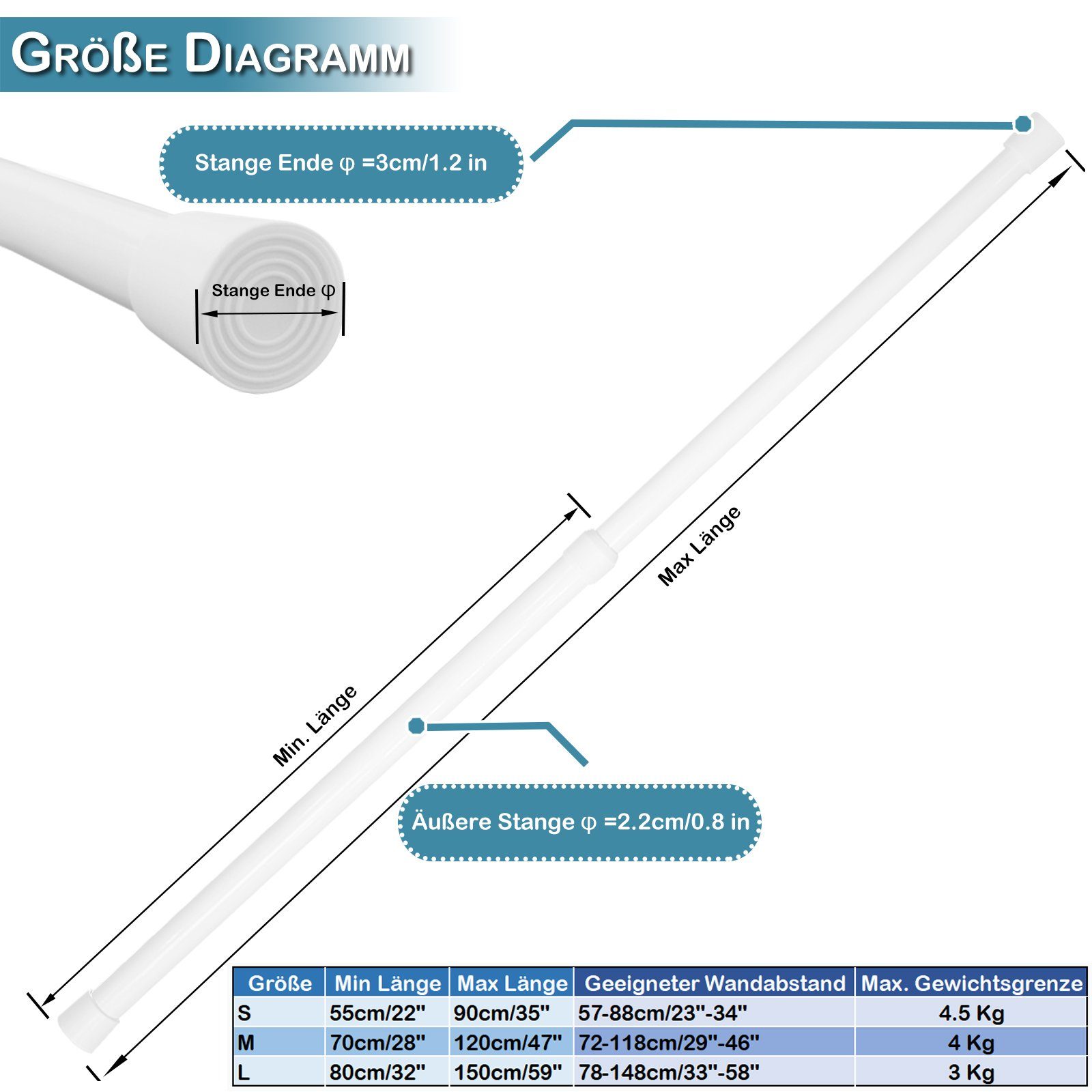 BTTO Klemmstange Wandmontage Stark 1 Stück,Ohne Bohren,3 Größen,Länge 55-15 günstig online kaufen