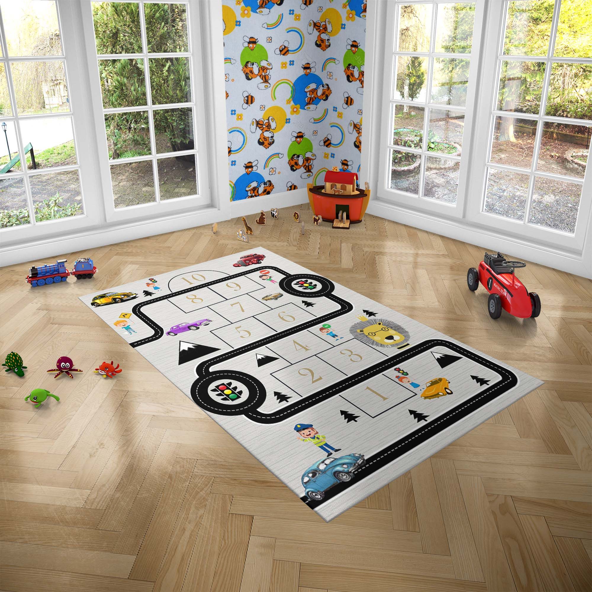 Jungengel Teppich Kinderteppich Hüpfspiel mit Autos und Verkehrsschildern, günstig online kaufen